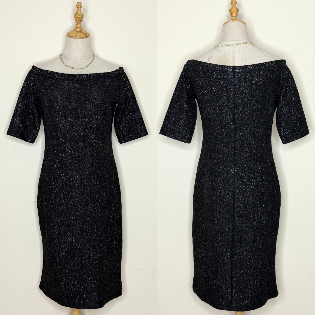 Glitter Black Off-the-Shoulder Dress (10 / Medium)