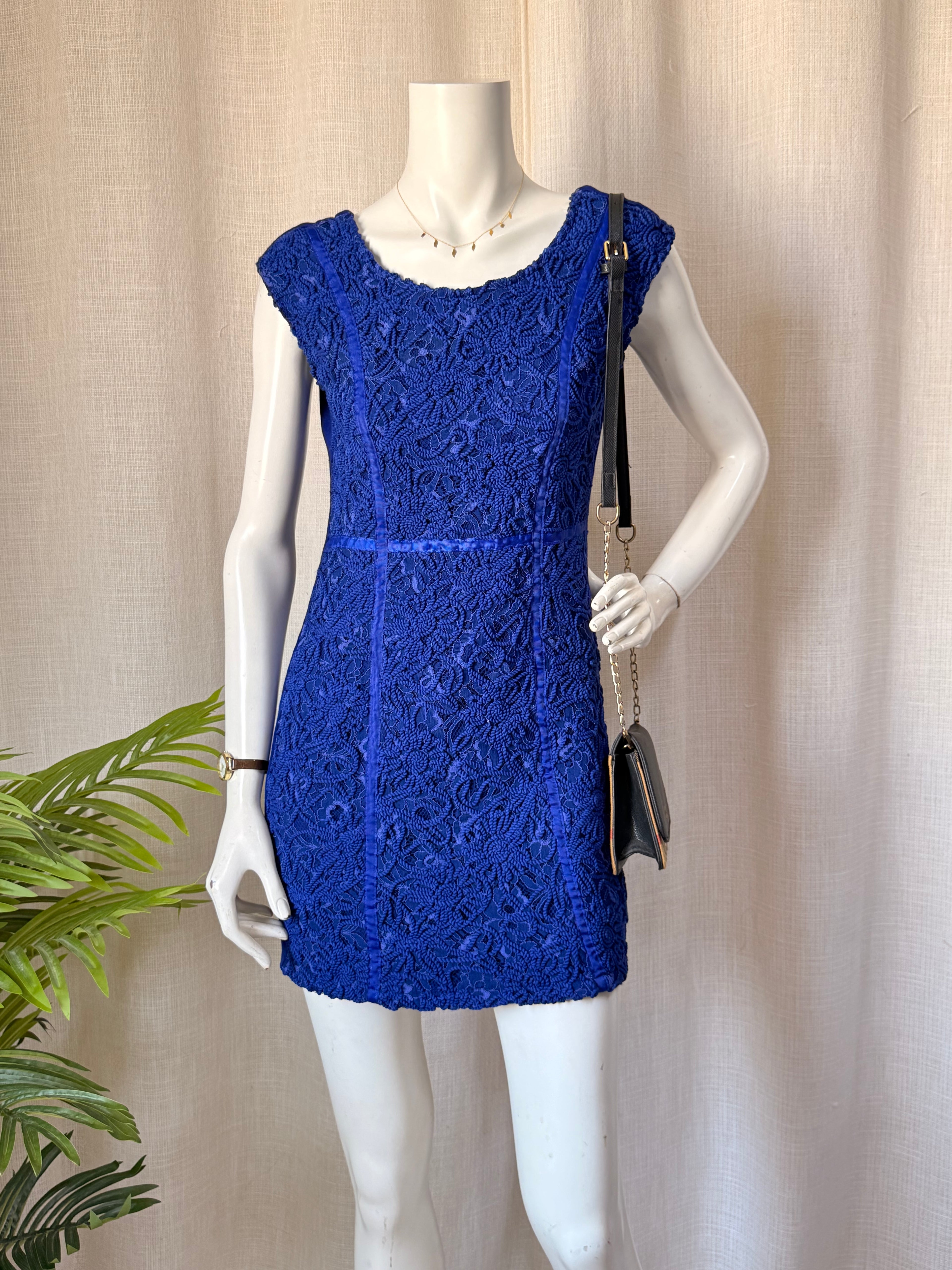 Forntree Spain Royal Blue Lace Overlay Mini Dress