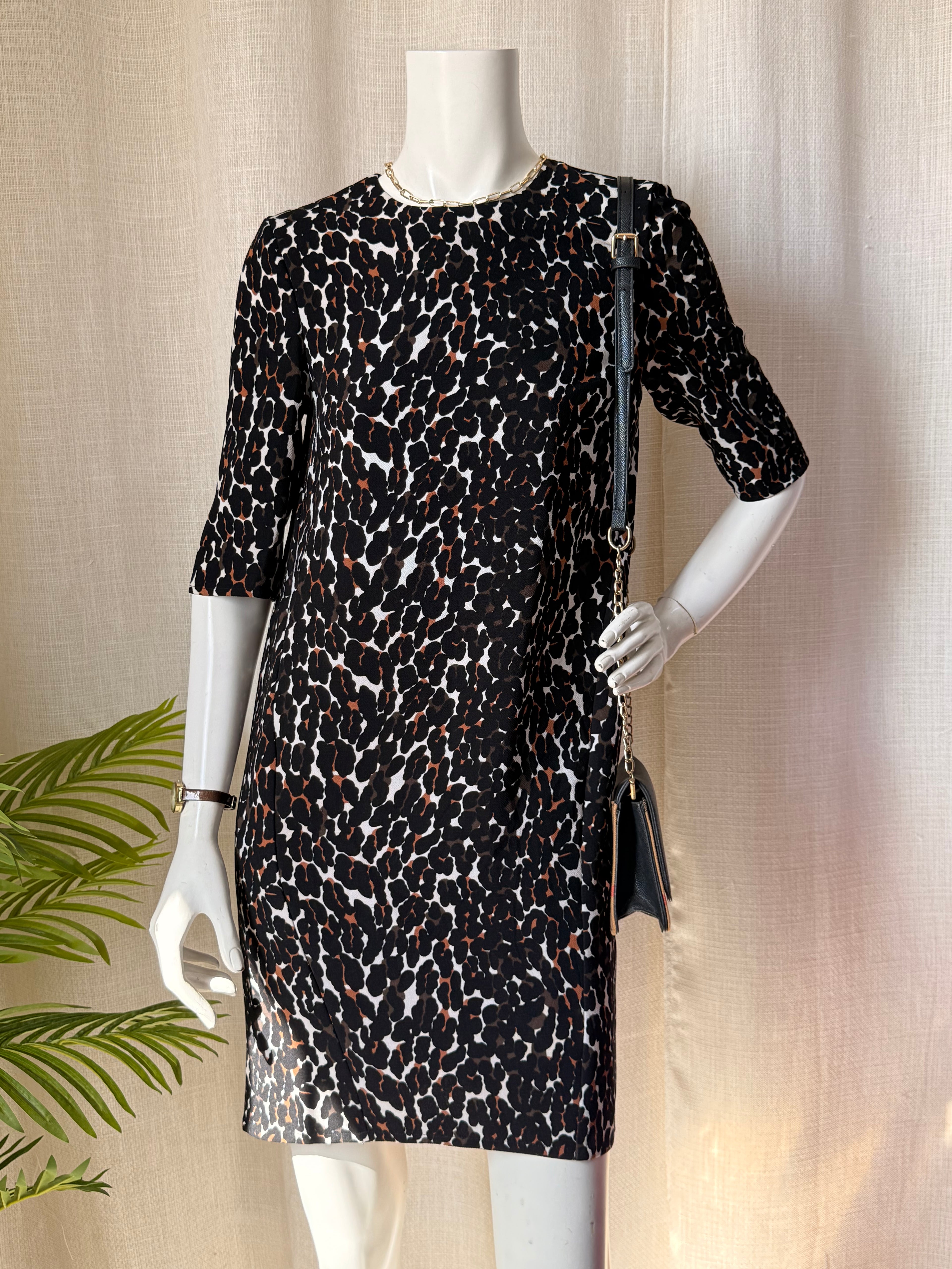 Whistles Black & Brown Leopard Print Dress (UK 6  / XS)