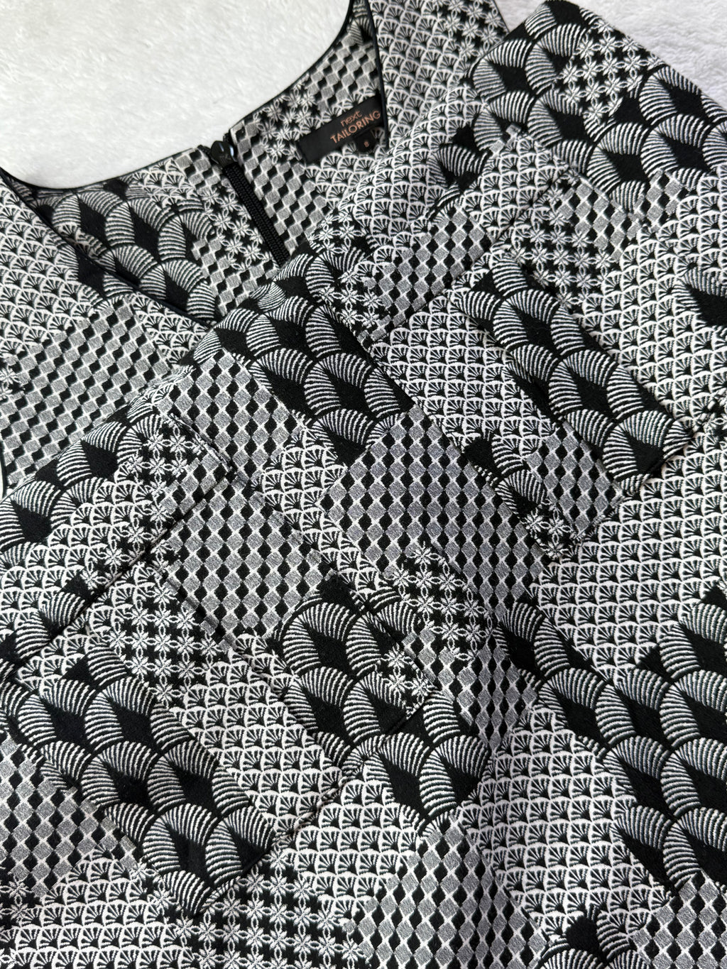 Next Tailoring Black & White Geometric Print Dress | UK 8