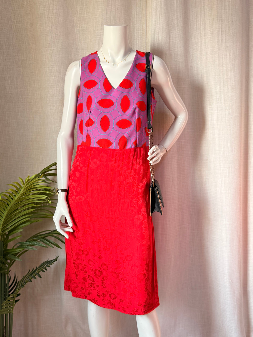 Closet London Red & Purple Mixed Print Jacquard Midi Dress – UK 12 | Statement Occasion Dress