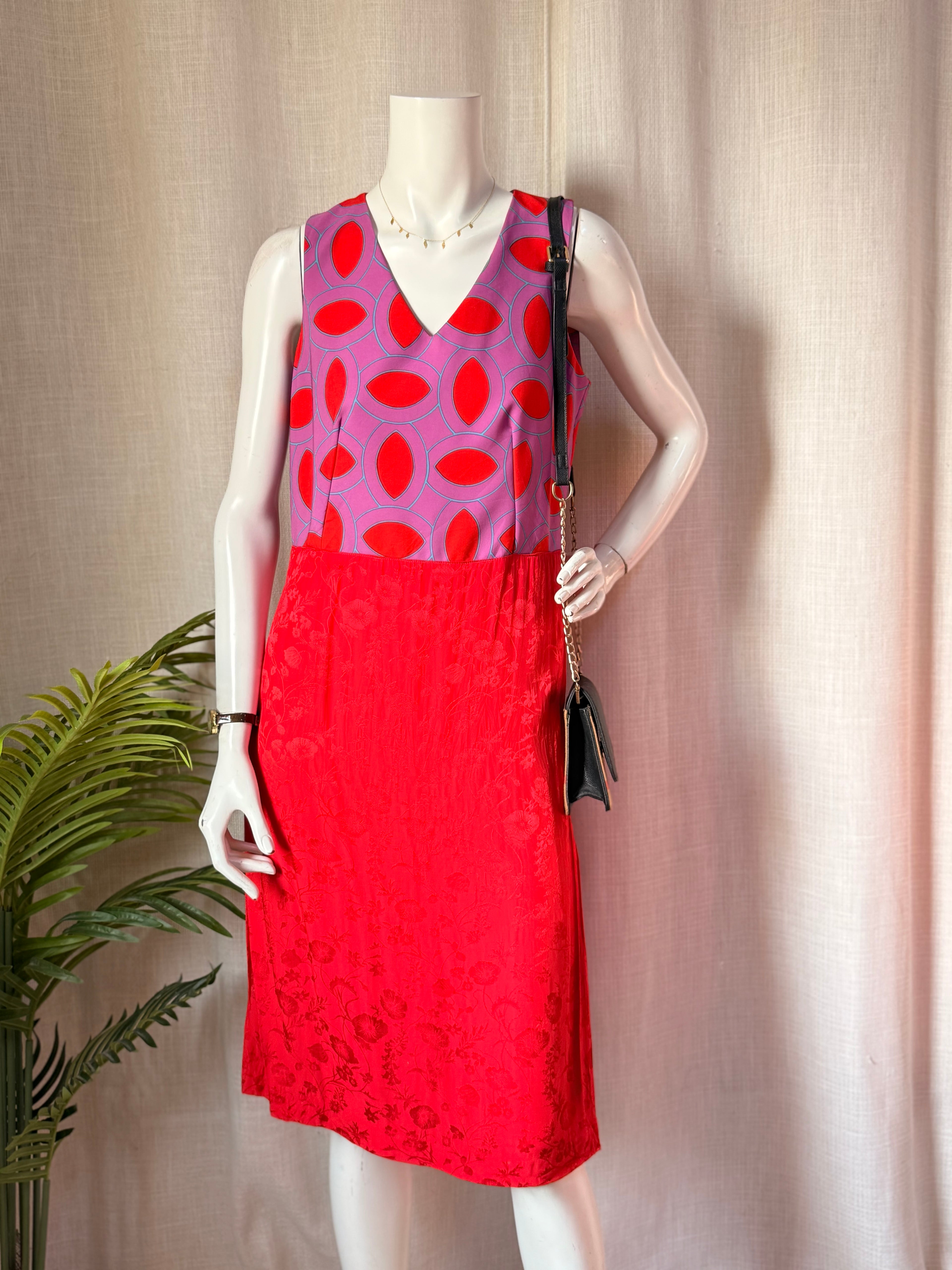 Closet London Red & Purple Mixed Print Jacquard Midi Dress – UK 12 | Statement Occasion Dress