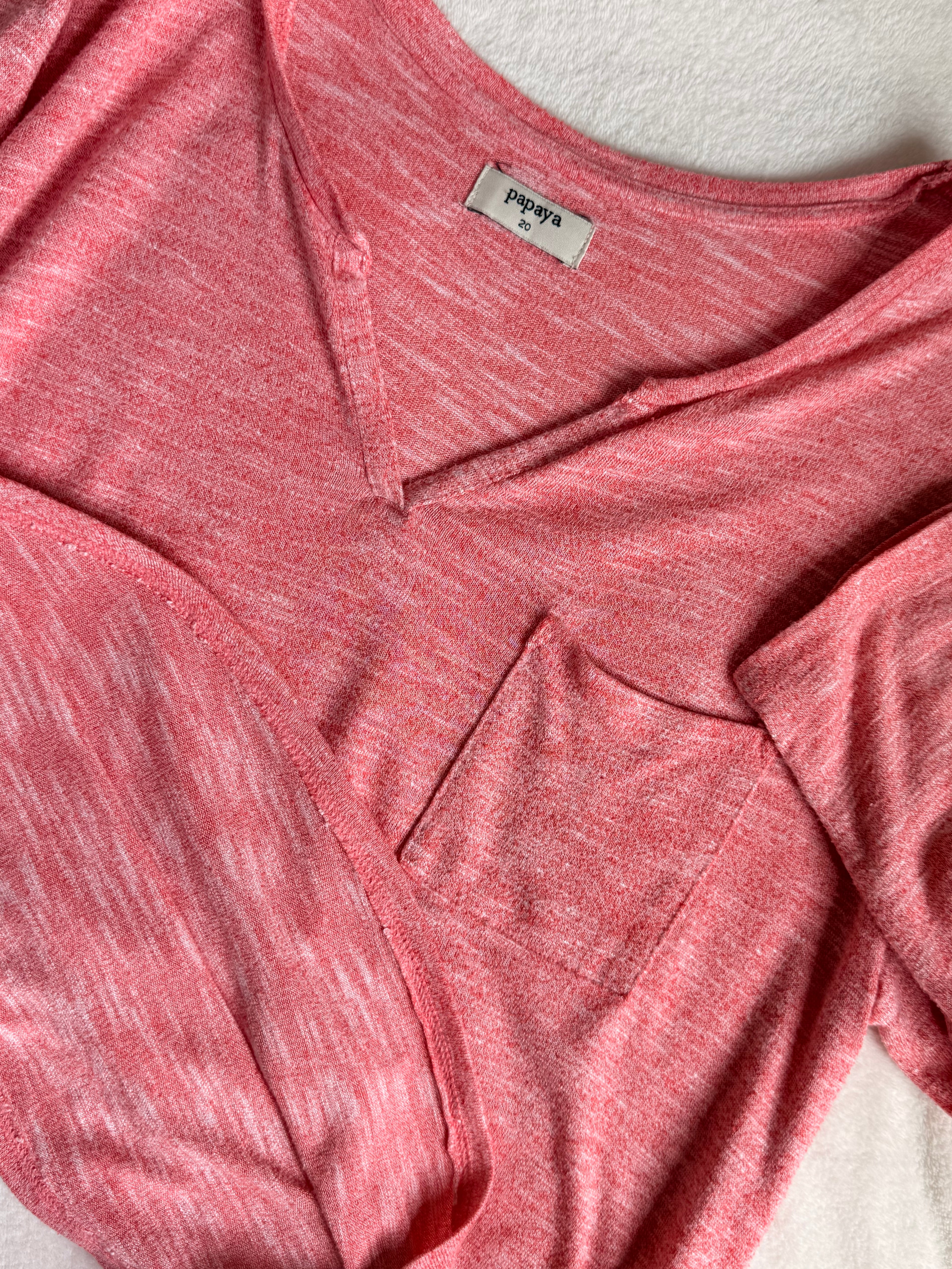 Papaya Coral Marl V-Neck Tee | UK 20