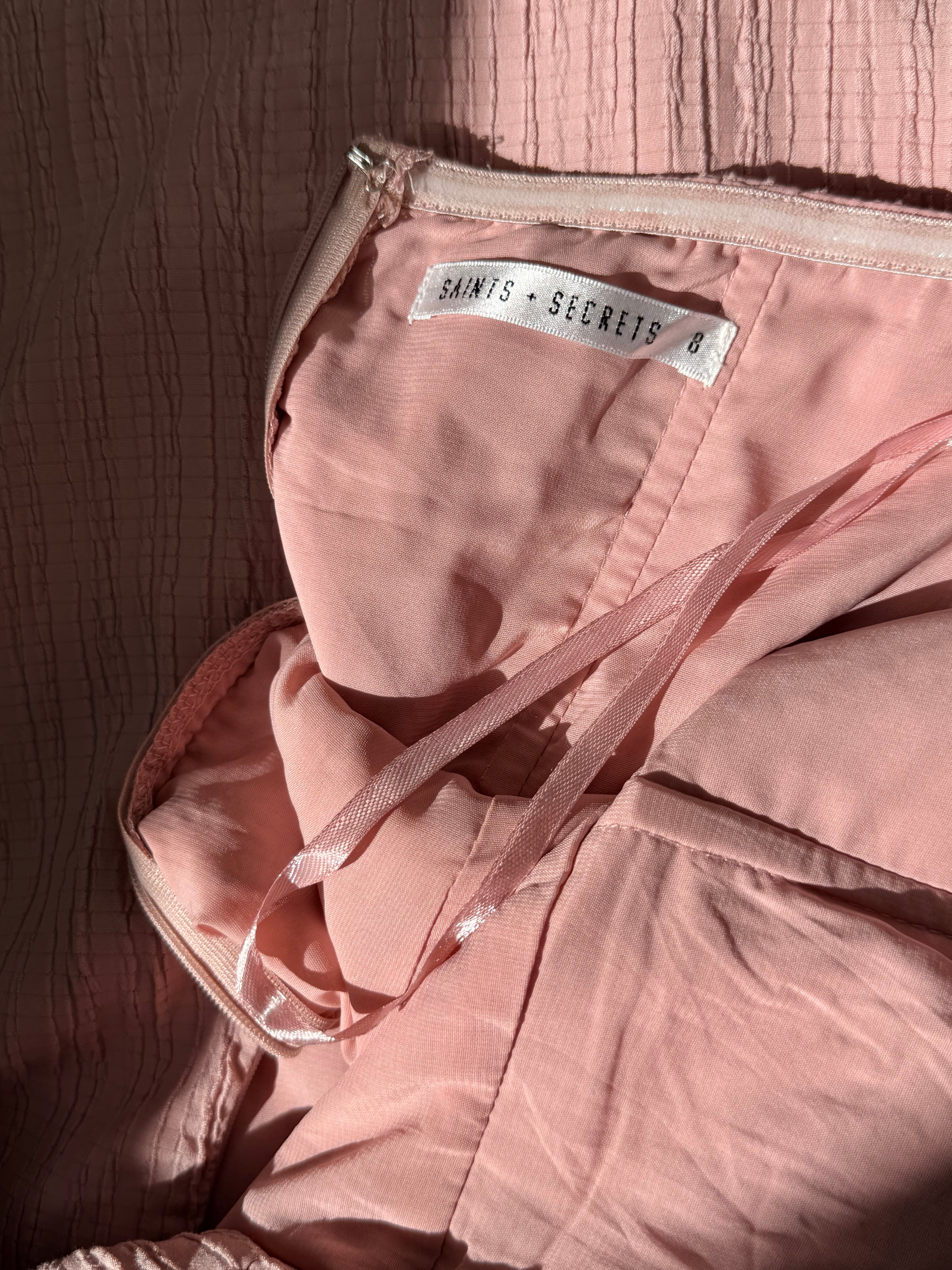 Saints + Secrets Dusty Pink Strapless Mini Dress - Size 8 - Textured Bodycon