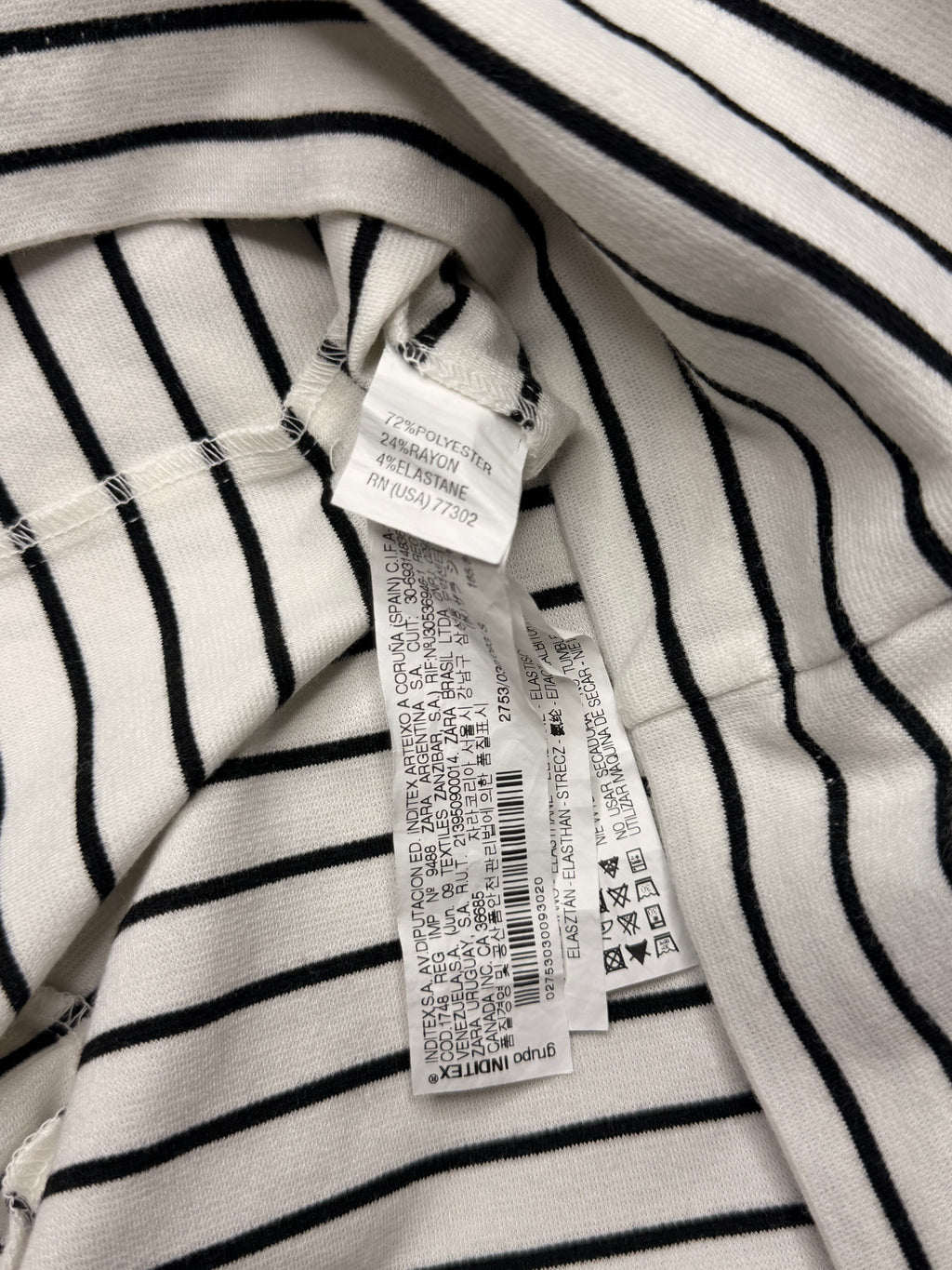 Zara Basic Striped Boat Neck Bodycon Dress with 3/4 Sleeves (Size S)