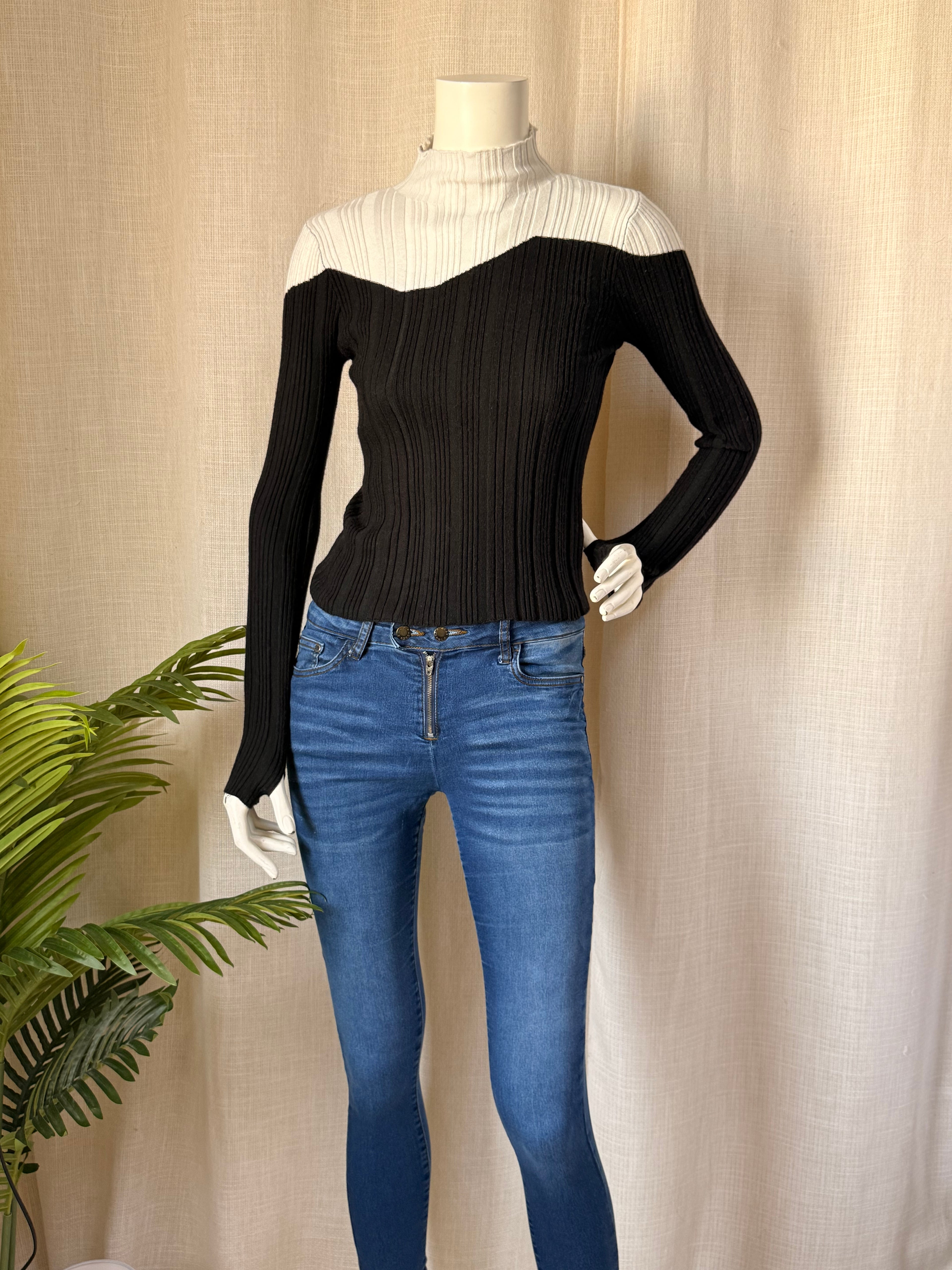 Knit Mix Colorblock Ribbed Turtleneck | Medium