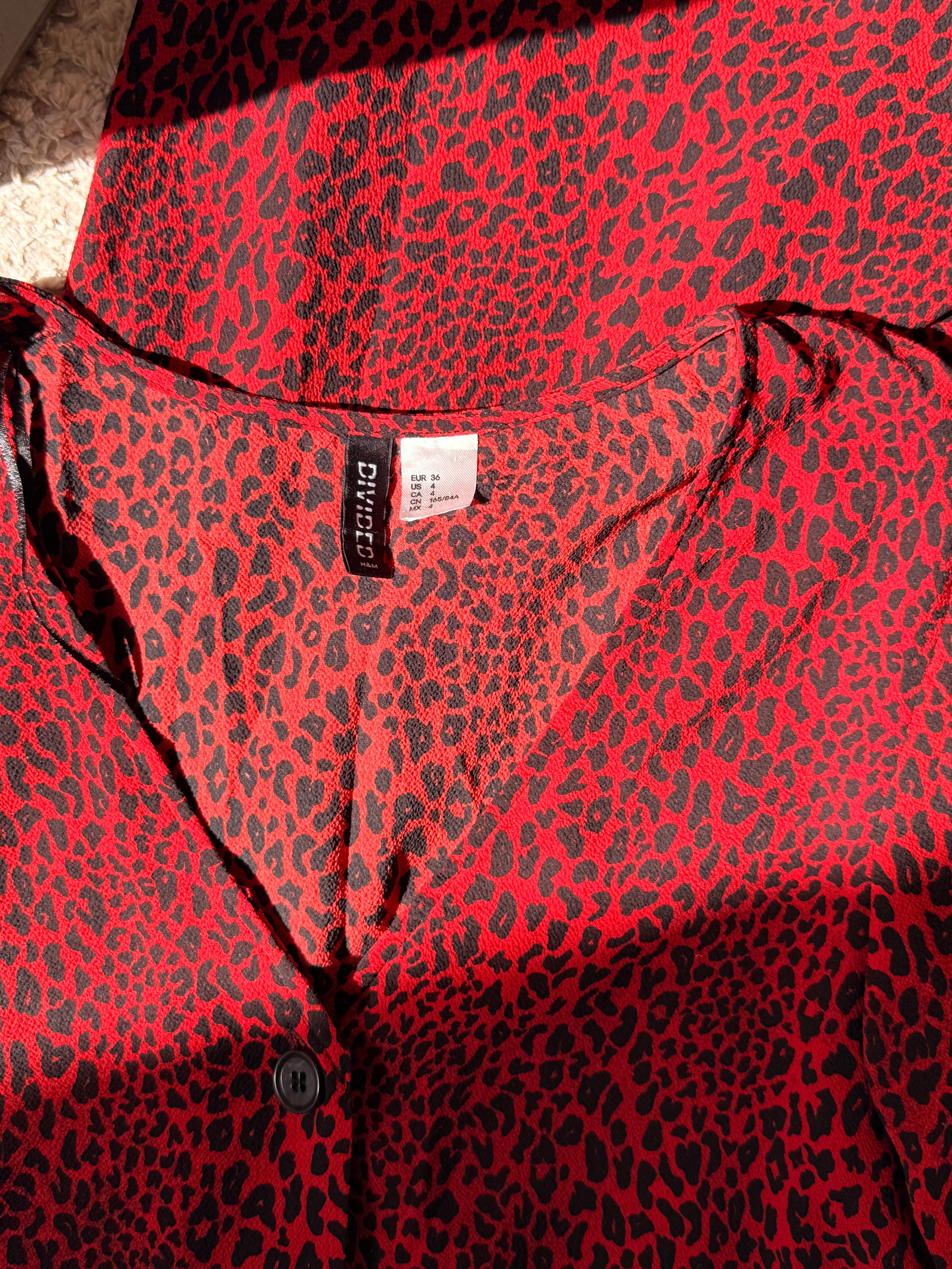 H&M Divided Red Cheetah Print Button Down Dress Size 4