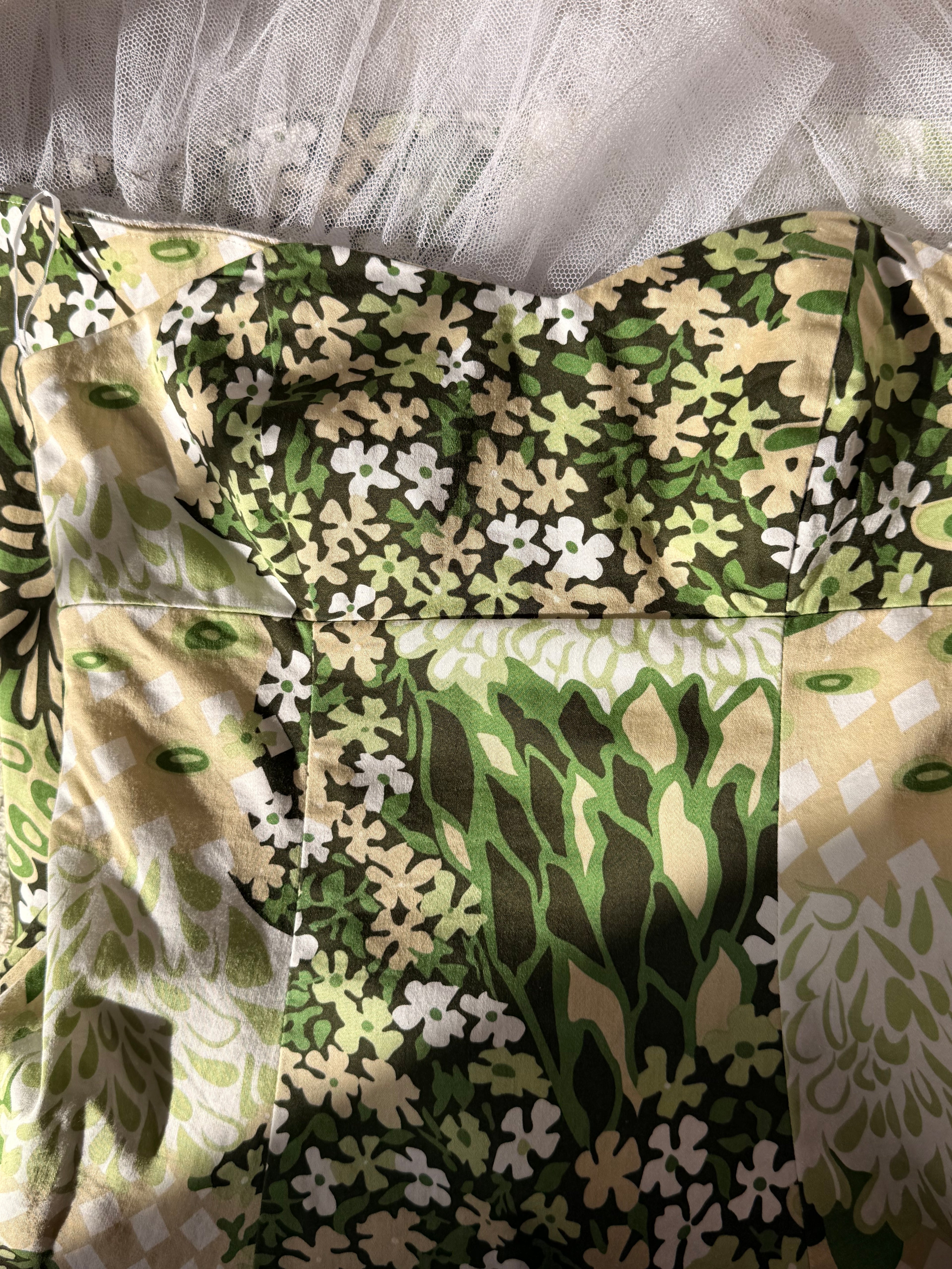 Miss Posh Floral Strapless Sundress with Tulle Trim - Green Retro Print - Size 10