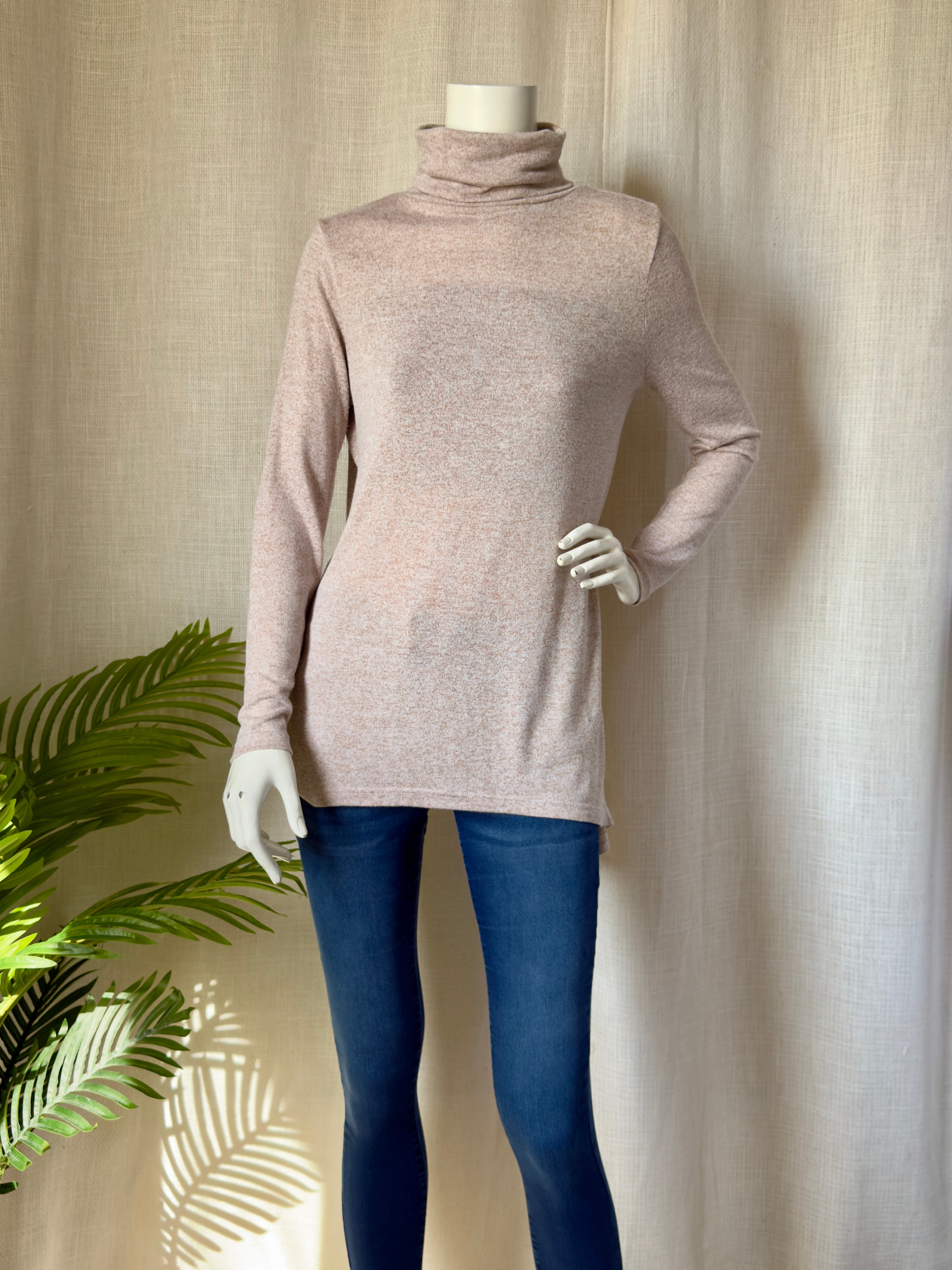ATMOSPHERE Beige Marl Open-Back Turtleneck | UK 10