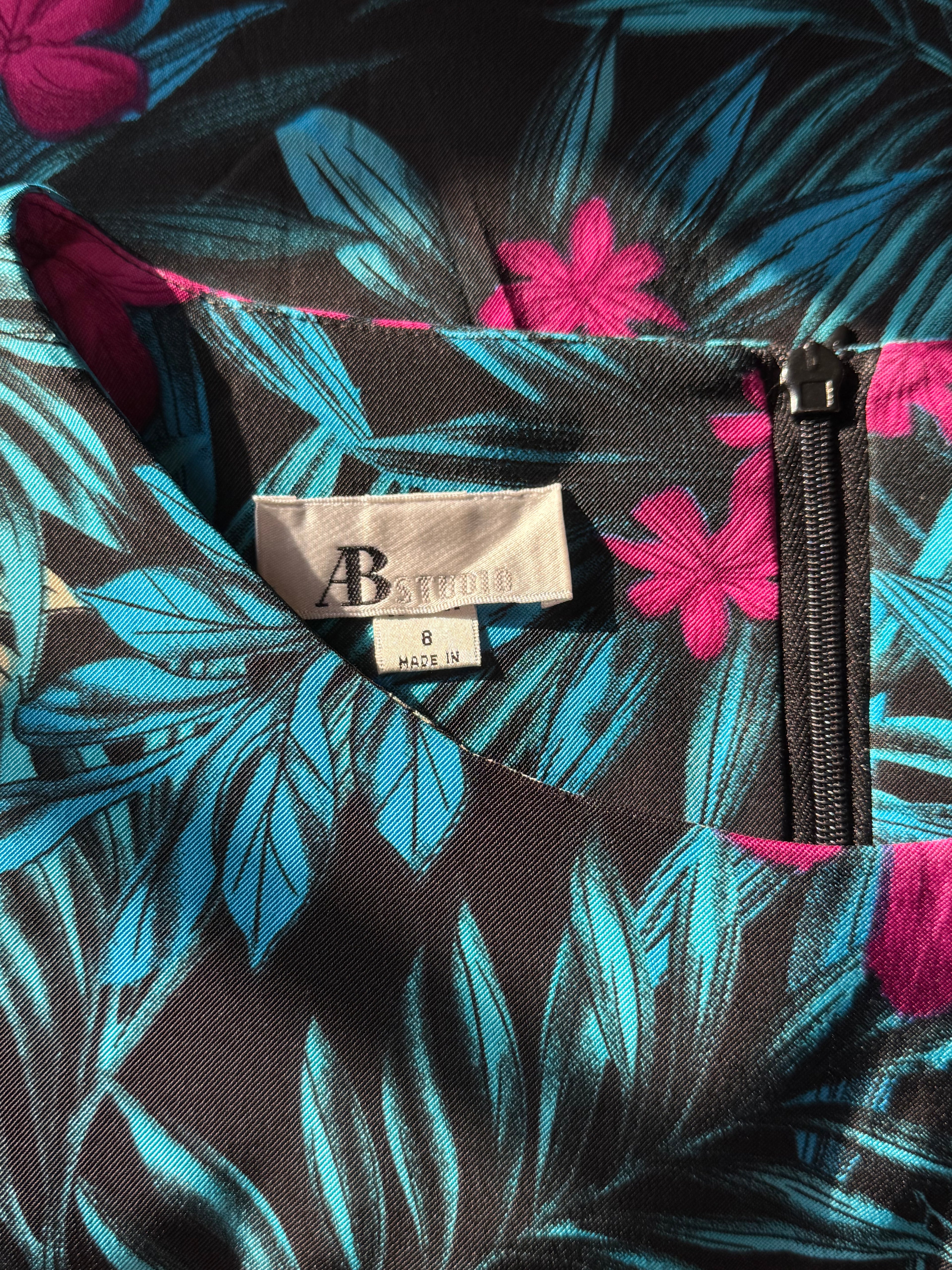 AB STUDIO Tropical Print Sheath Dress | UK 8 (Preloved)