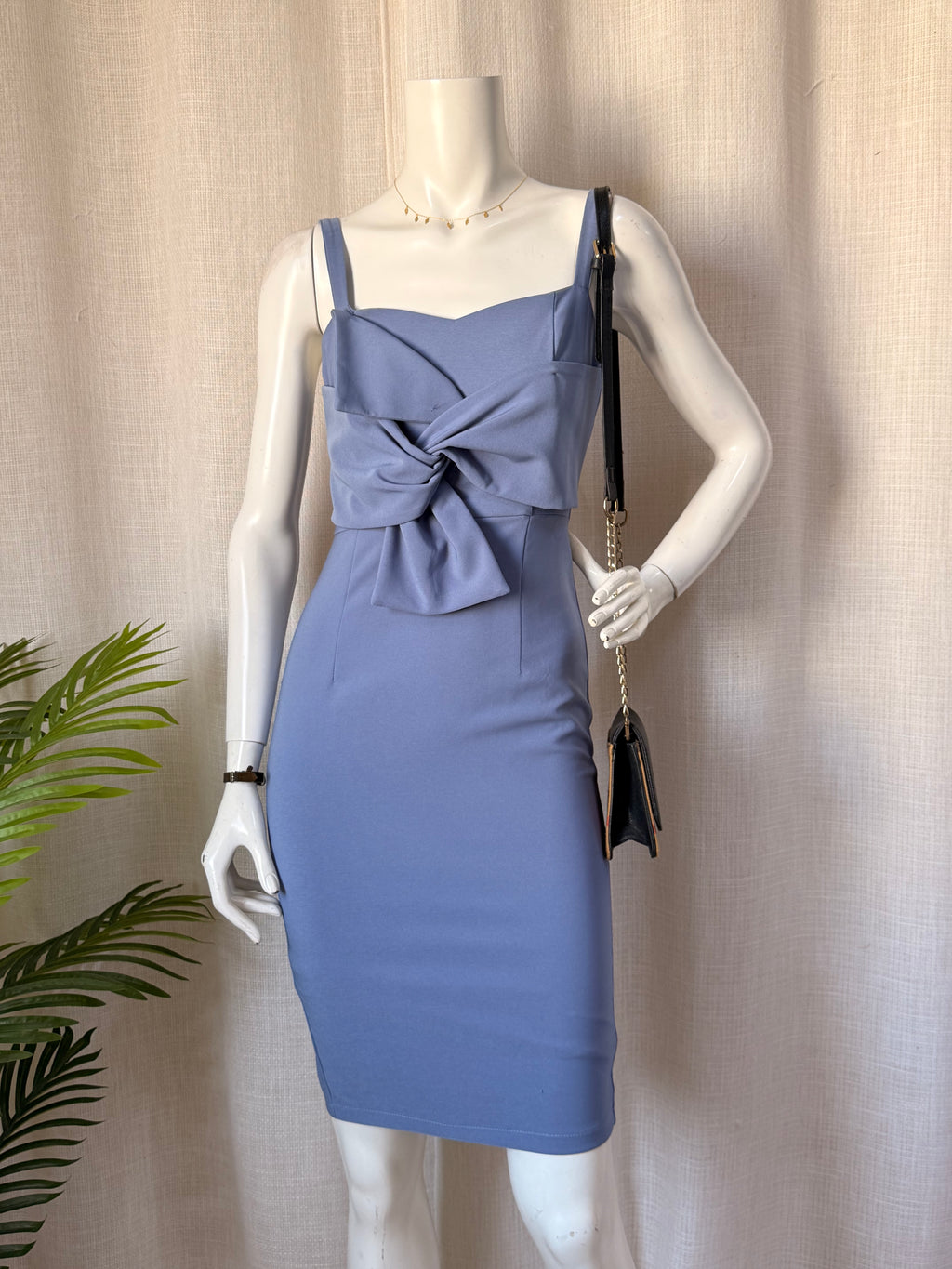 Oversized Bow Accent Periwinkle Midi Dress | Small
