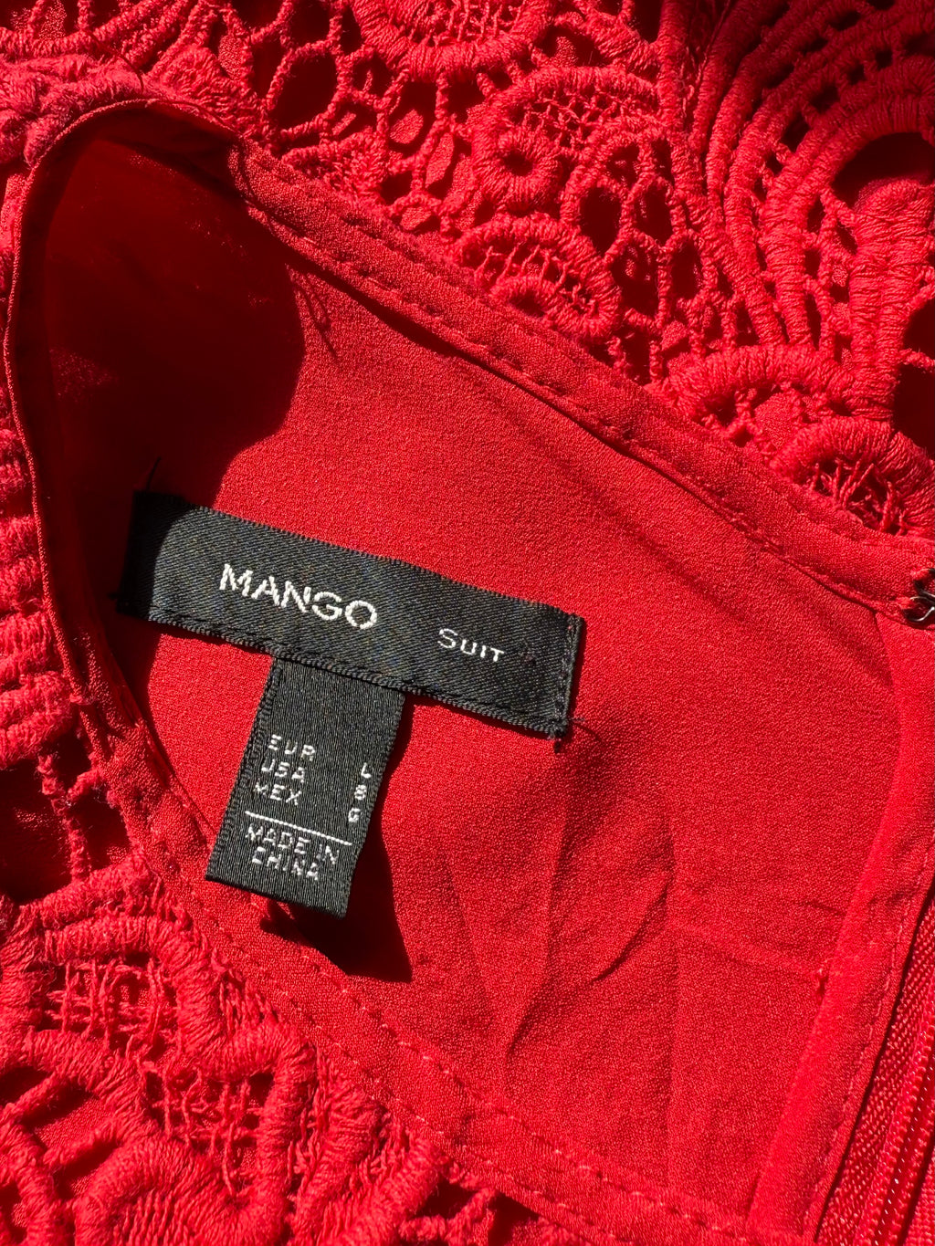 Striking Red Elegance: Pre-loved MANGO Lace Dress (Large)