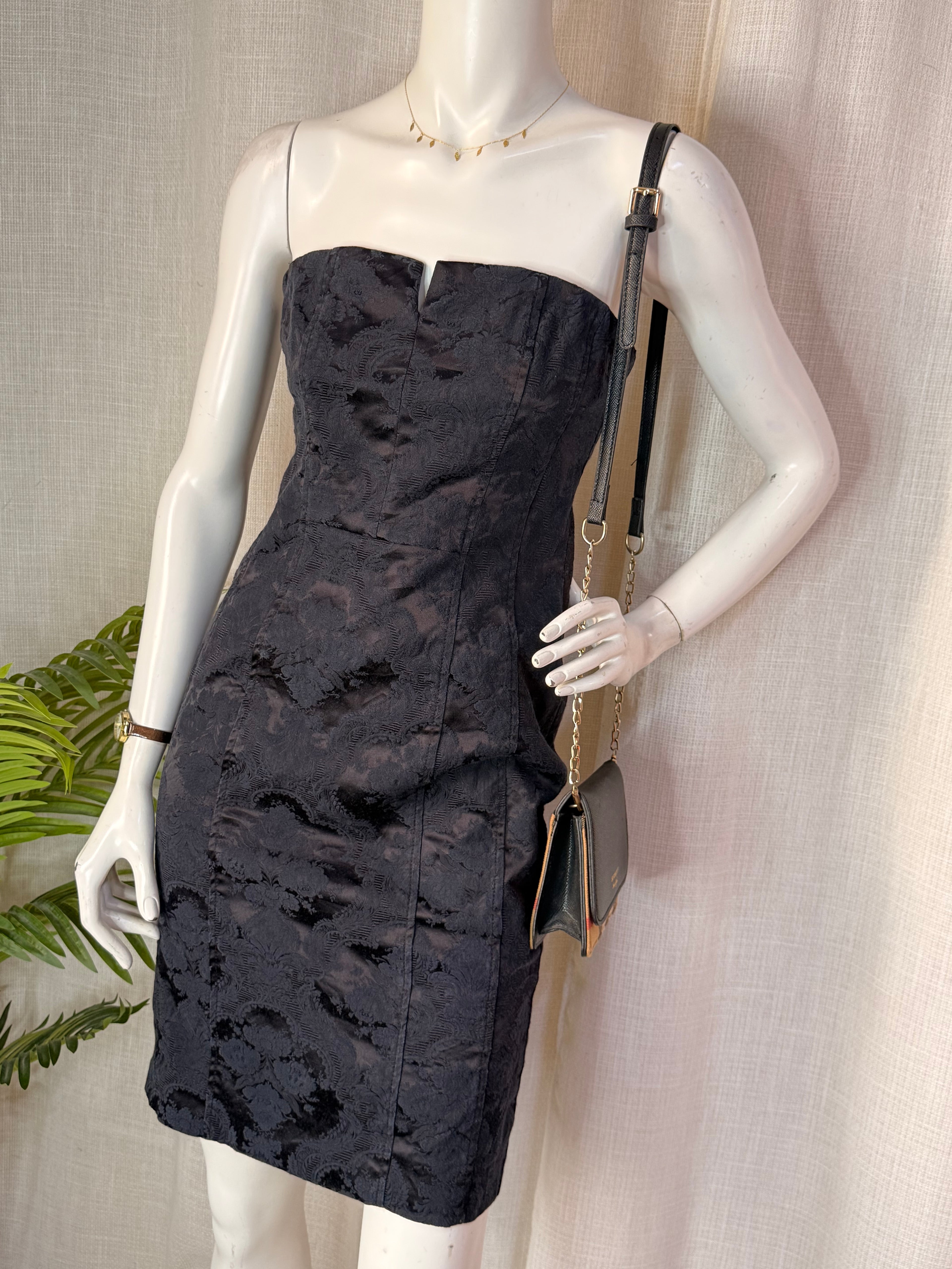 Blanco Black Floral Jacquard Strapless Bodycon Dress – Size Medium | Cocktail & Party Dress