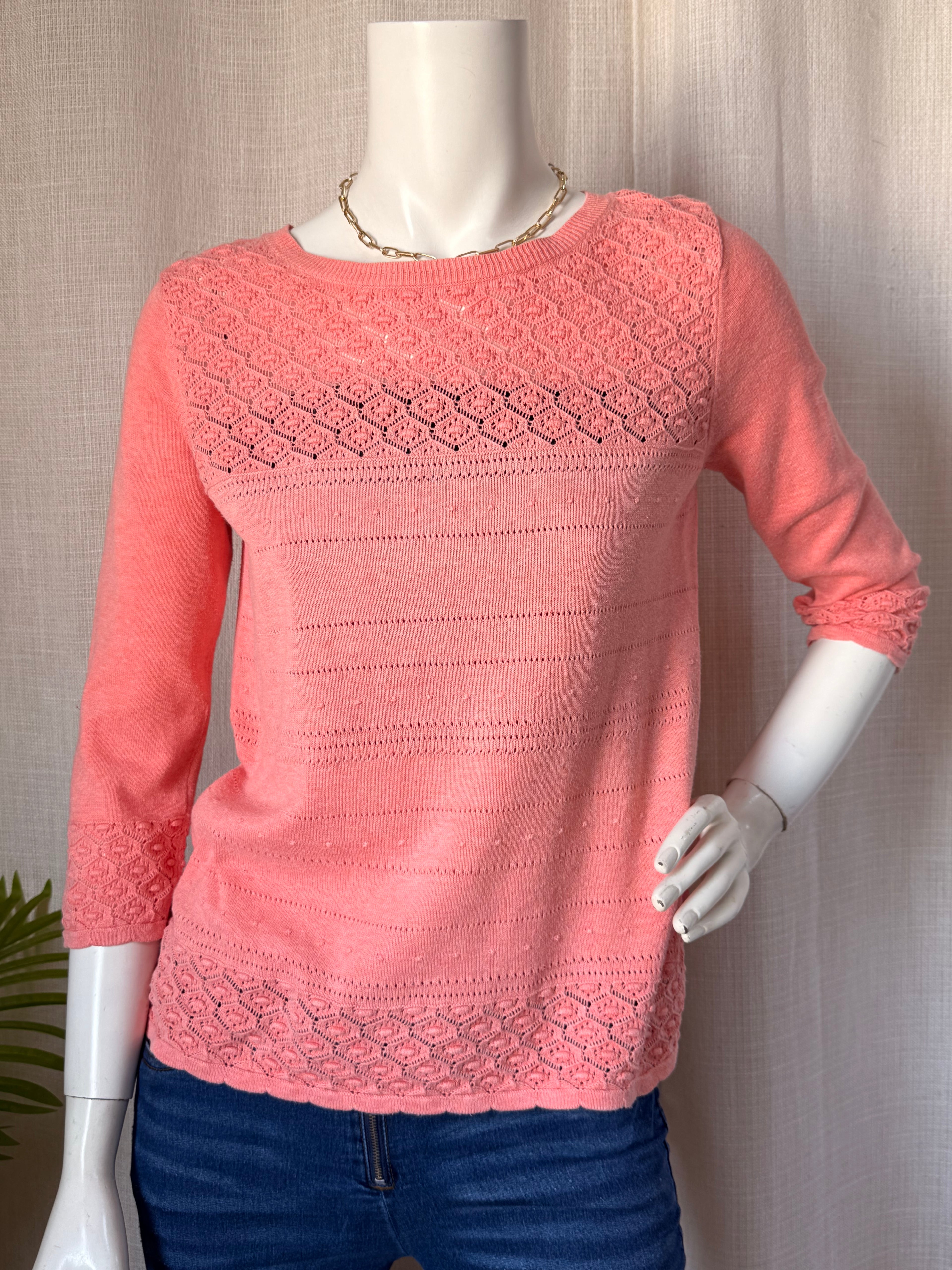 M&S Indigo Collection Salmon Crochet-Detail Knit Top - UK 8