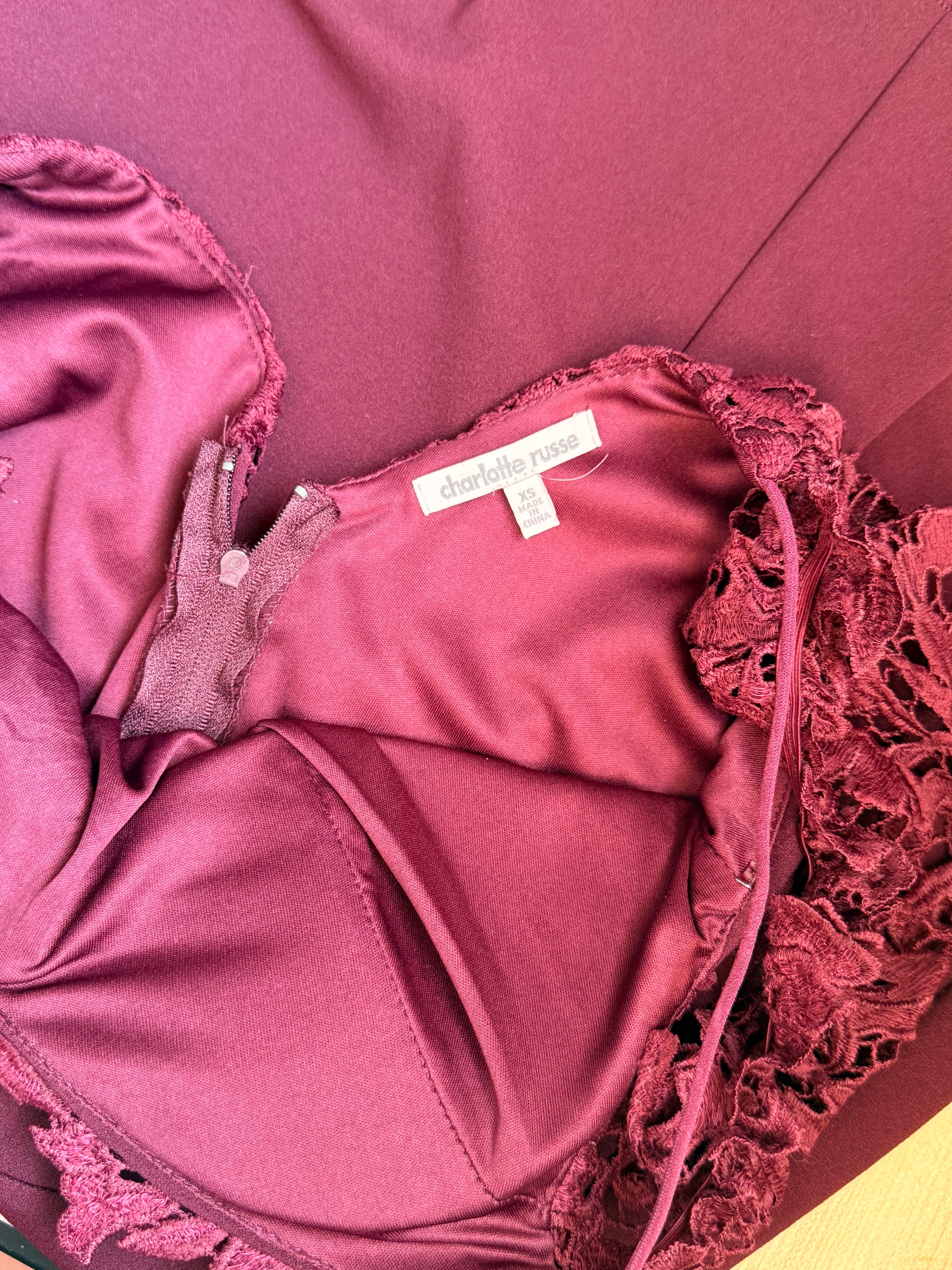 Charlotte Russe Burgundy Lace Off-Shoulder Skater Dress – Size XS | Cocktail & Party Dress