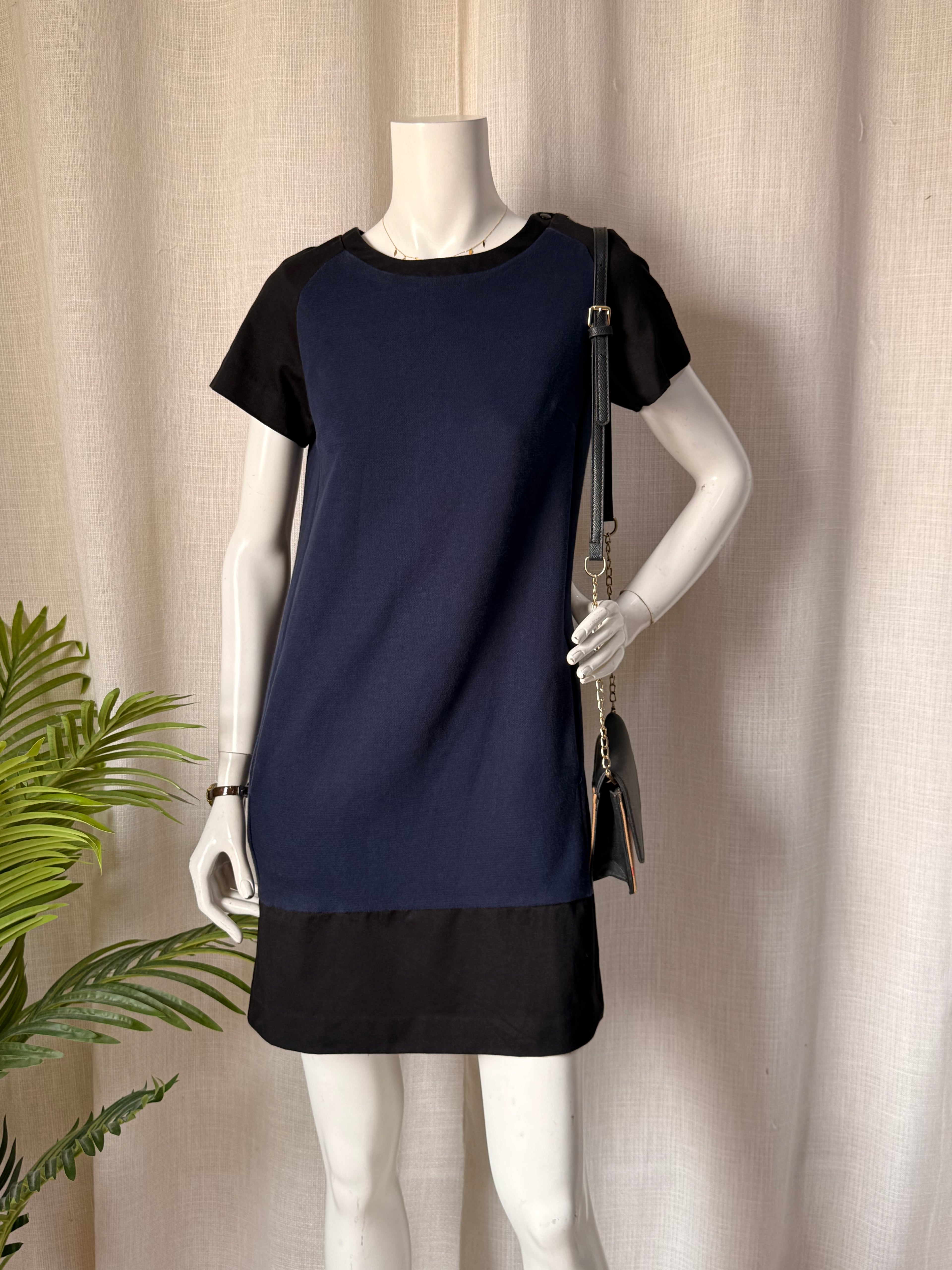 Mango Suit Navy & Black Colorblock Shift Dress – Medium | Smart Office & Work Dress