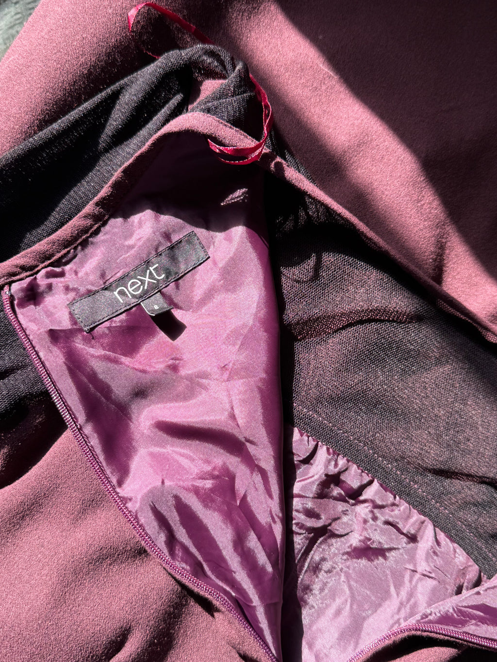 NEXT Plum Dress with Sheer Mesh Sleeves | UK 8