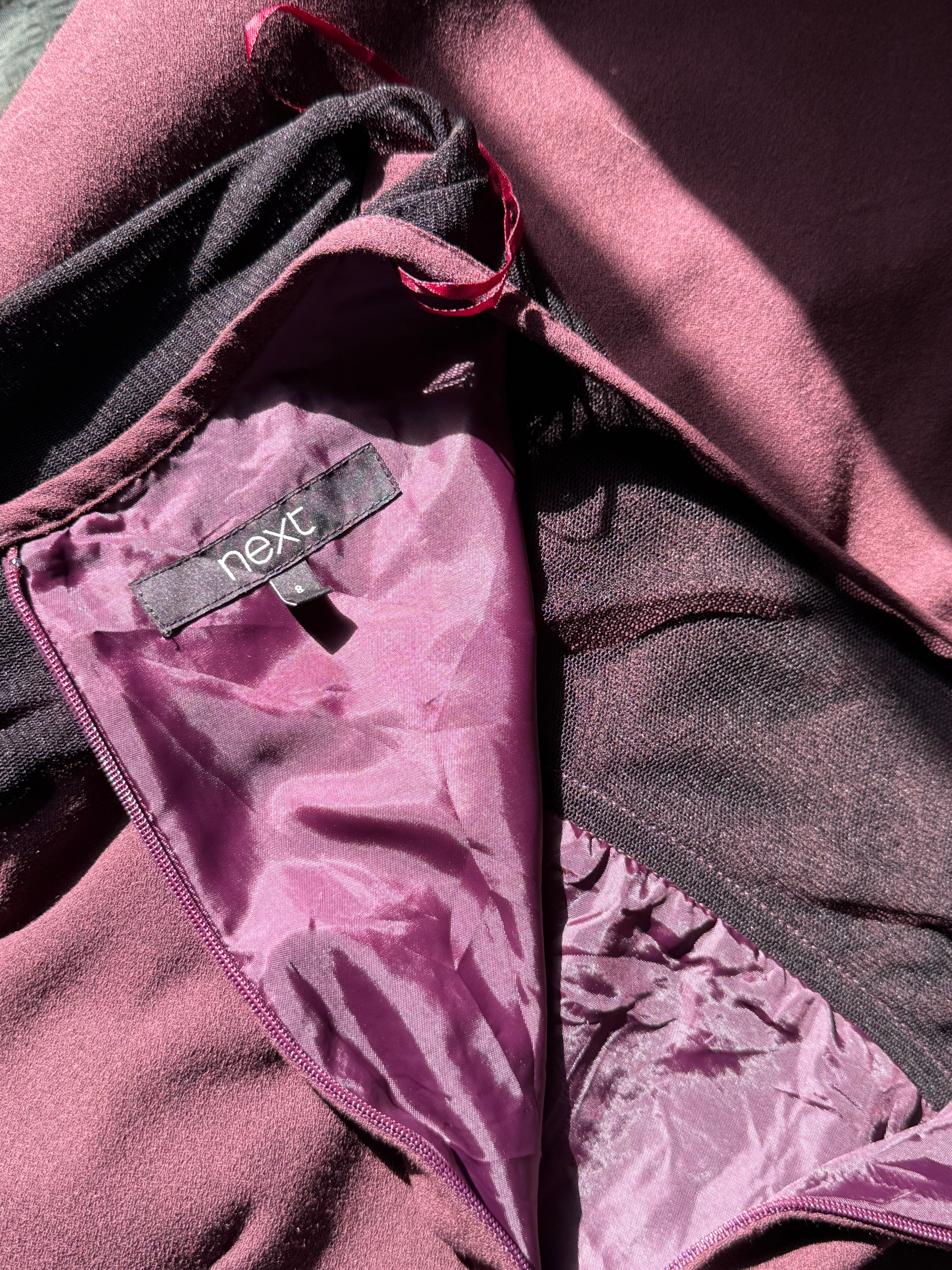NEXT Plum Dress with Sheer Mesh Sleeves | UK 8