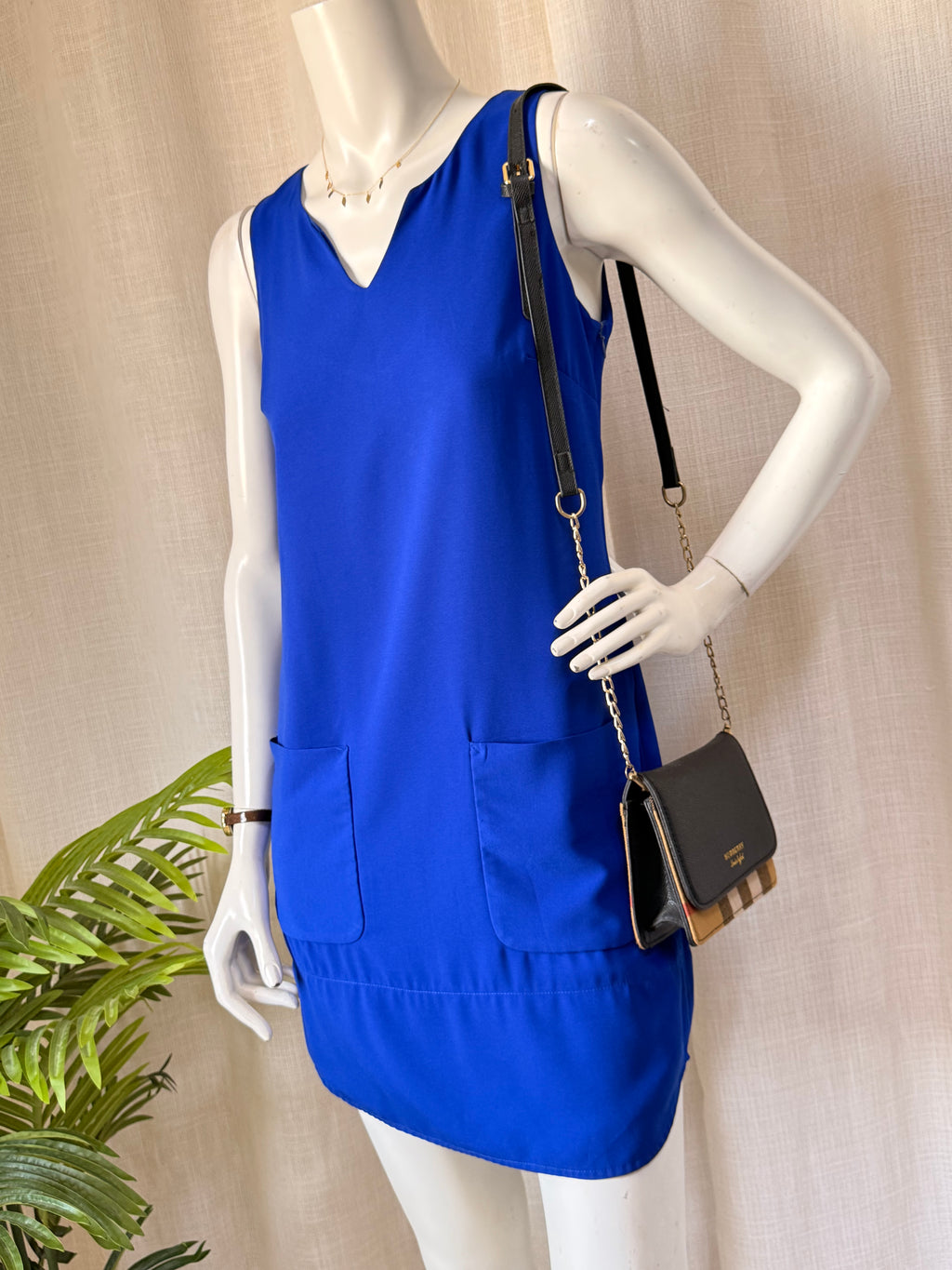 A|wear Cobalt Blue V-Neck Shift Dress with Front Pockets