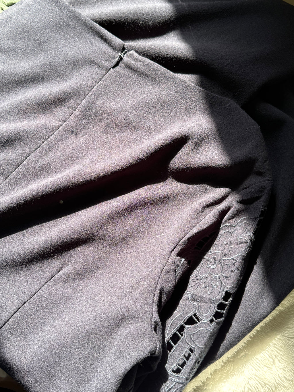 COUNTRY CASUALS Navy Dress with Cutwork Sleeves | (Preloved)