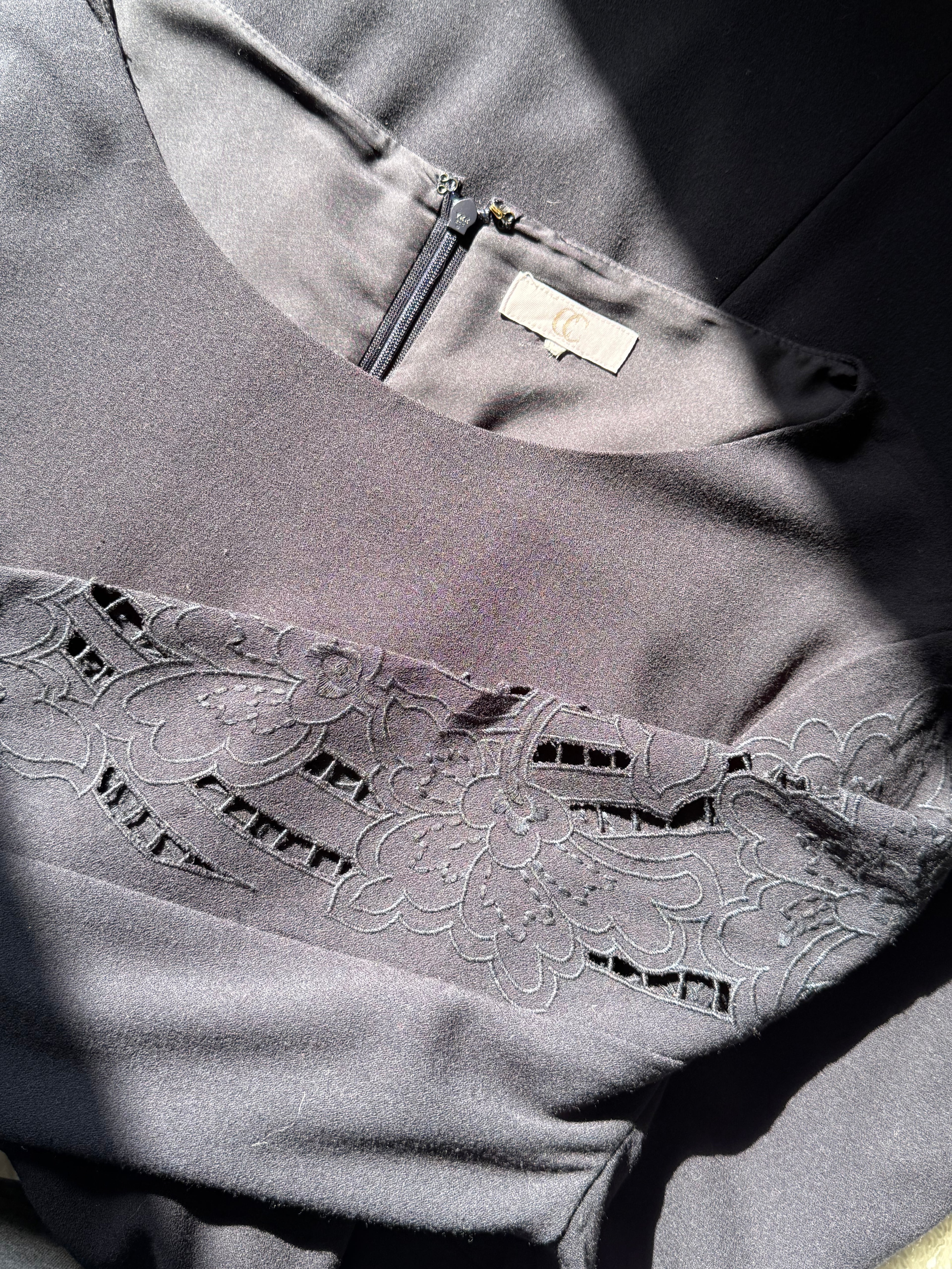 COUNTRY CASUALS Navy Dress with Cutwork Sleeves | (Preloved)