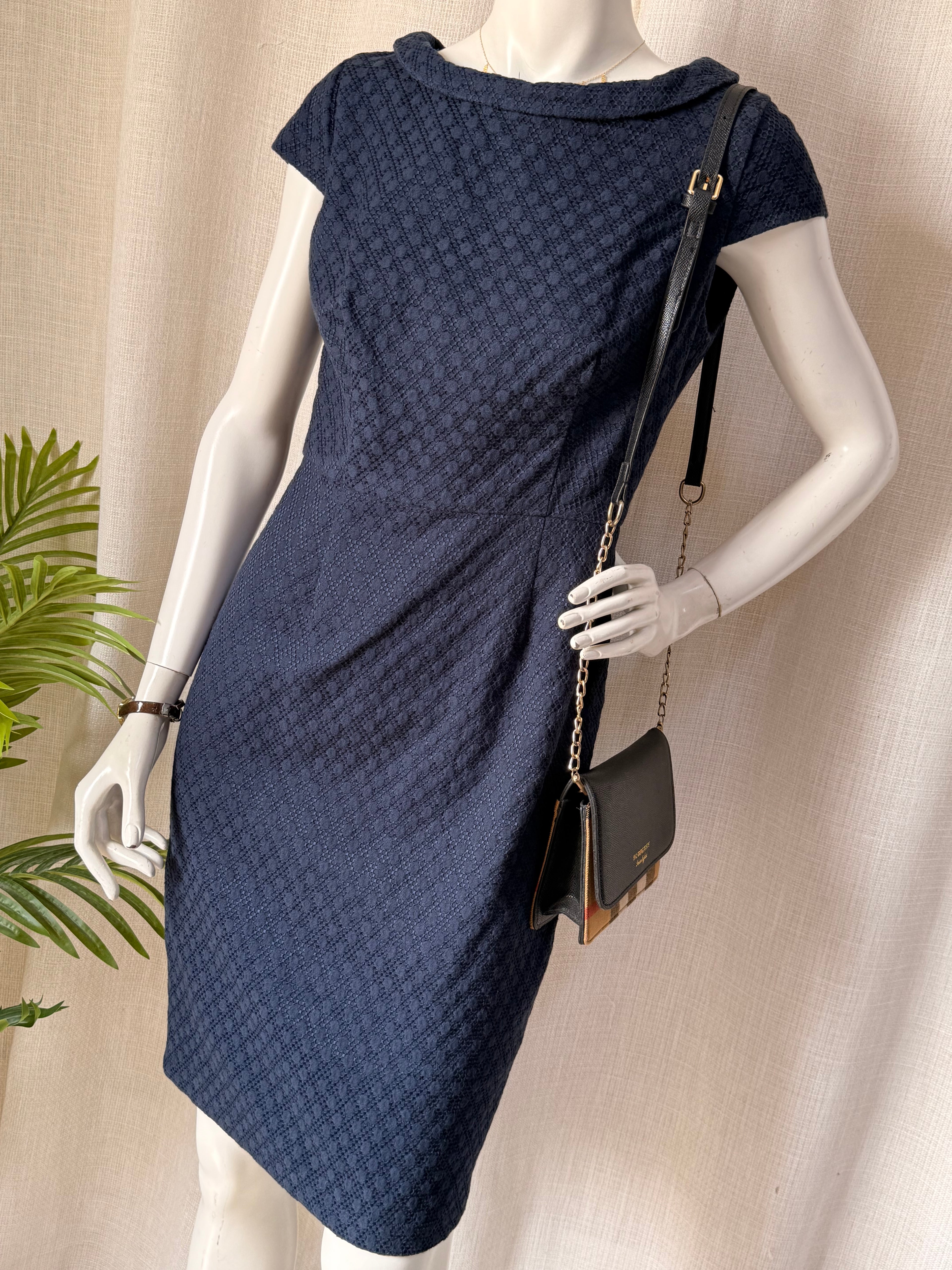 Phase Eight Navy Textured Sheath Dress – UK 12 | Elegant Office & Occasion Dress