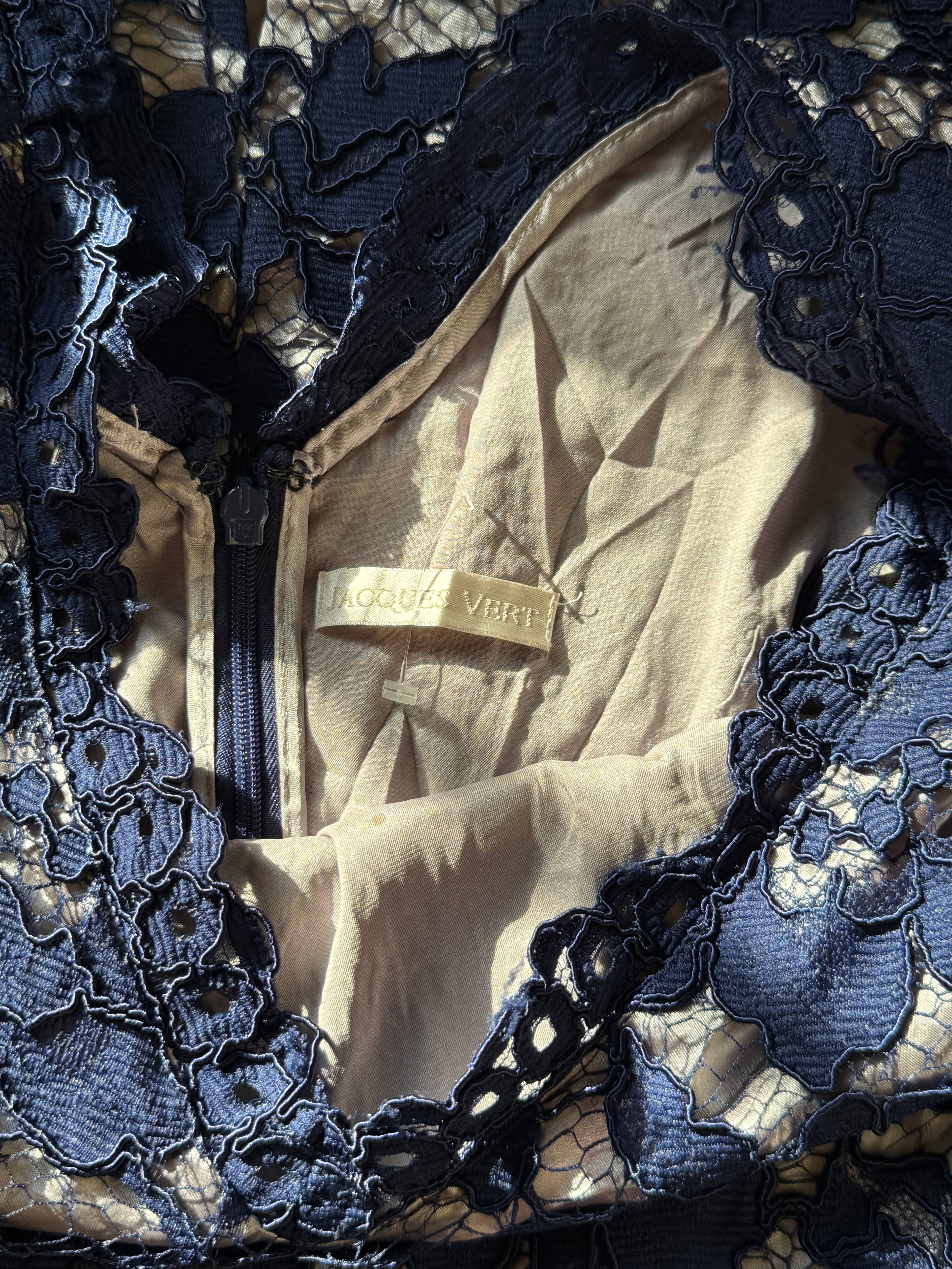 Jacques Vert Navy Lace V-Neck Dress | UK 14 (Preloved)