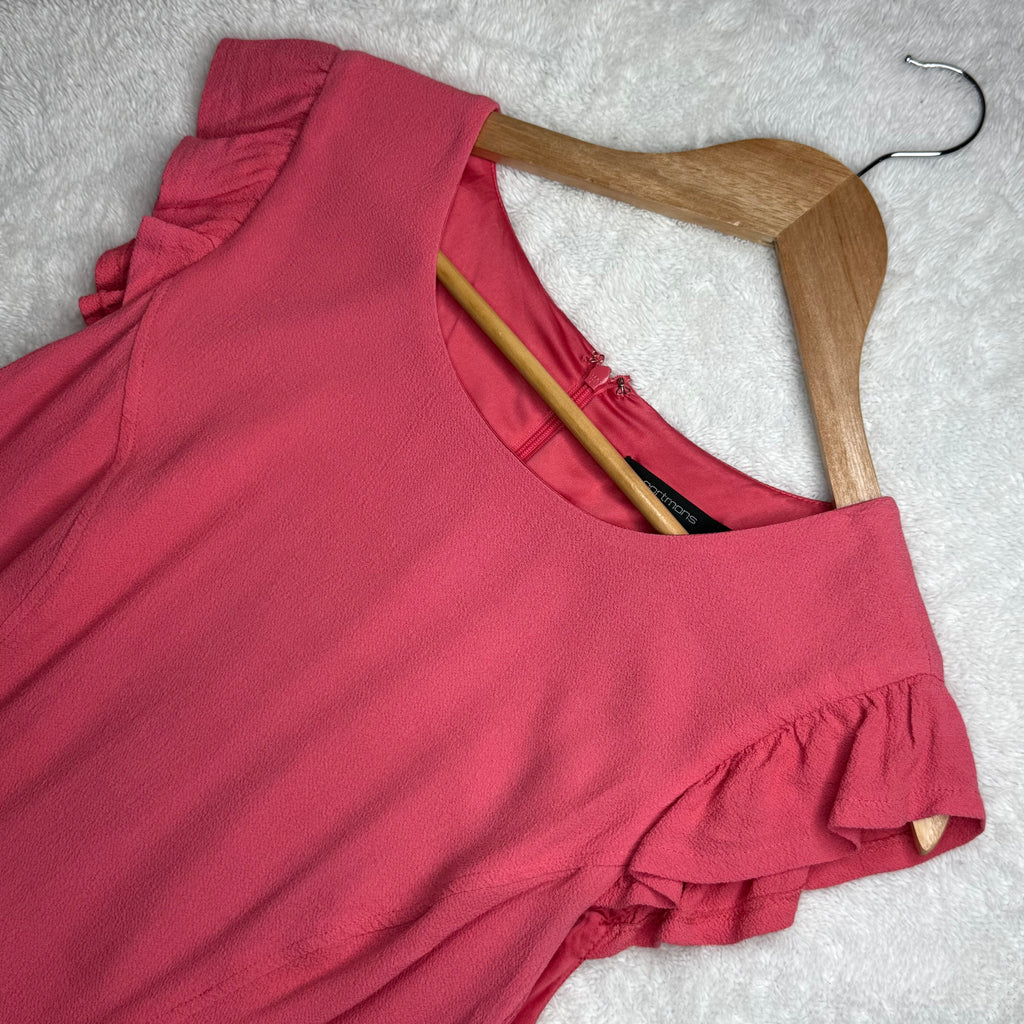 Portmans Pink Peplum Dress with Ruffle Sleeves
