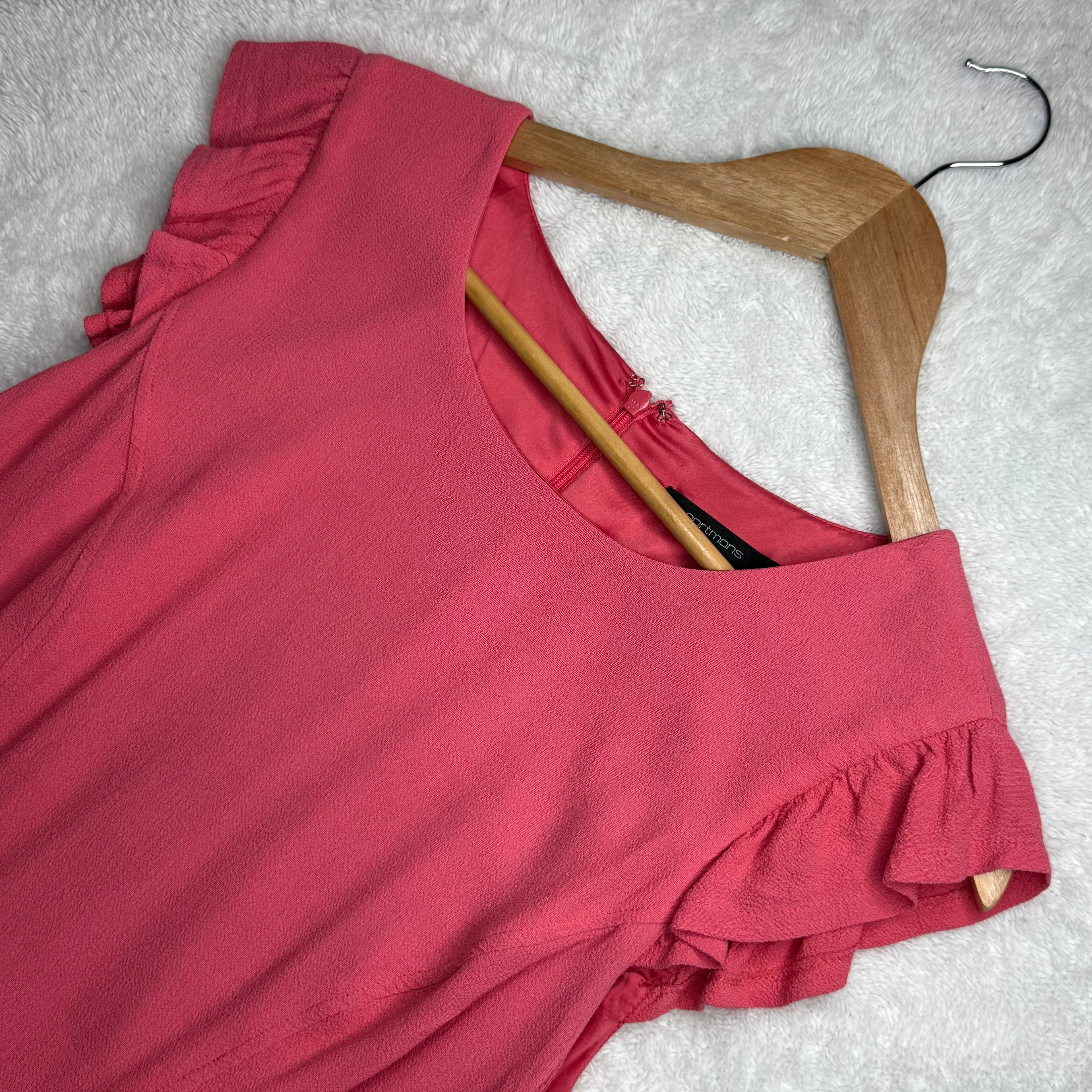 Portmans Pink Peplum Dress with Ruffle Sleeves