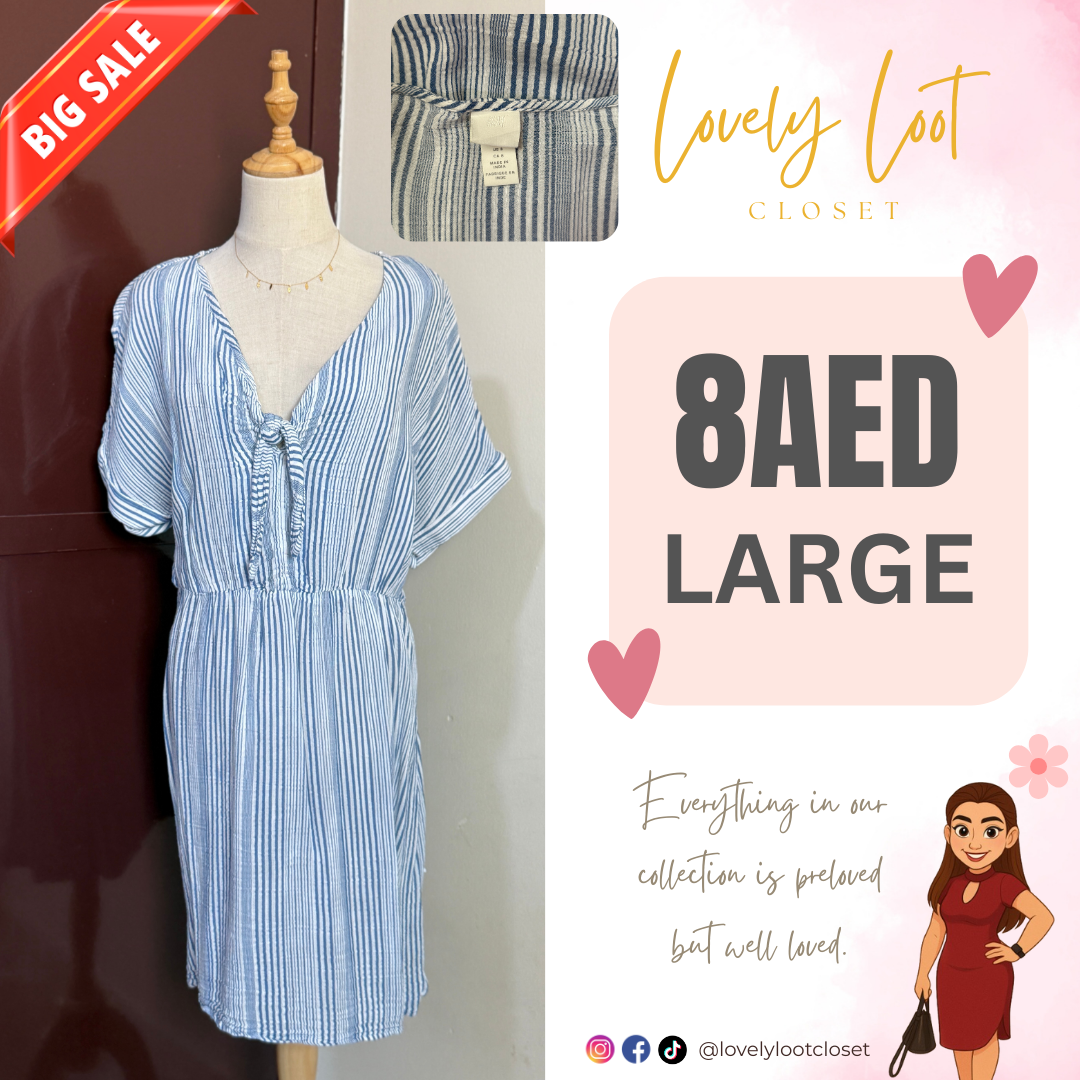 Blue Striped V-Neck Mini Dress