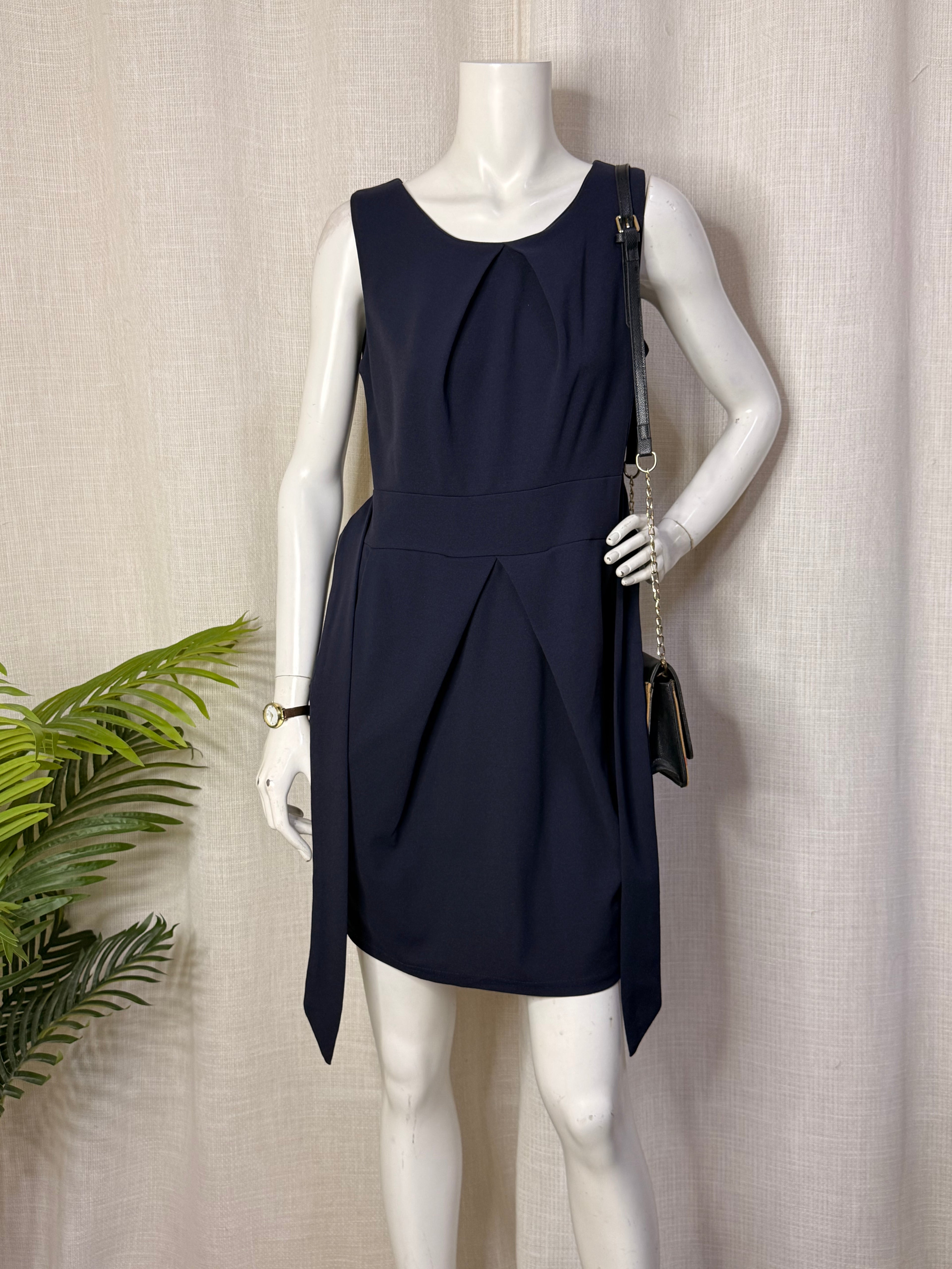Mela London Navy Blue Pleated Tulip Mini Dress - Size UK 12 / US 8 - Medium