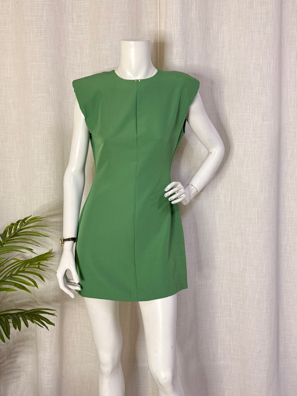 Zara Sage Green Shoulder Pad Sleeveless Mini Shift Dress - Size S