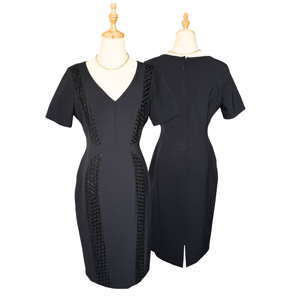 Marks & Spencer Black Dress with Lace Panel Details | UK 10 (Preloved)