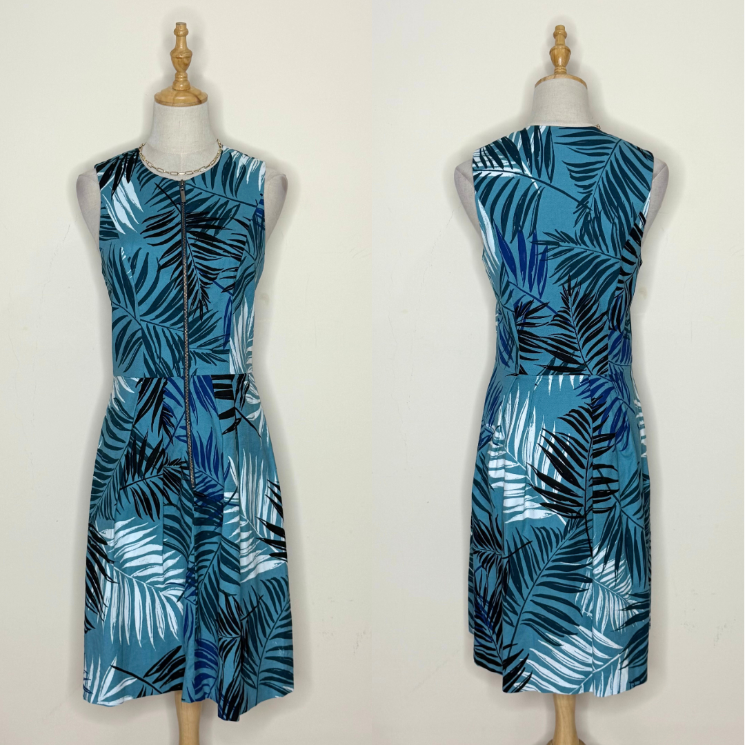 Teal Tropical Print Dress (10 / Large)