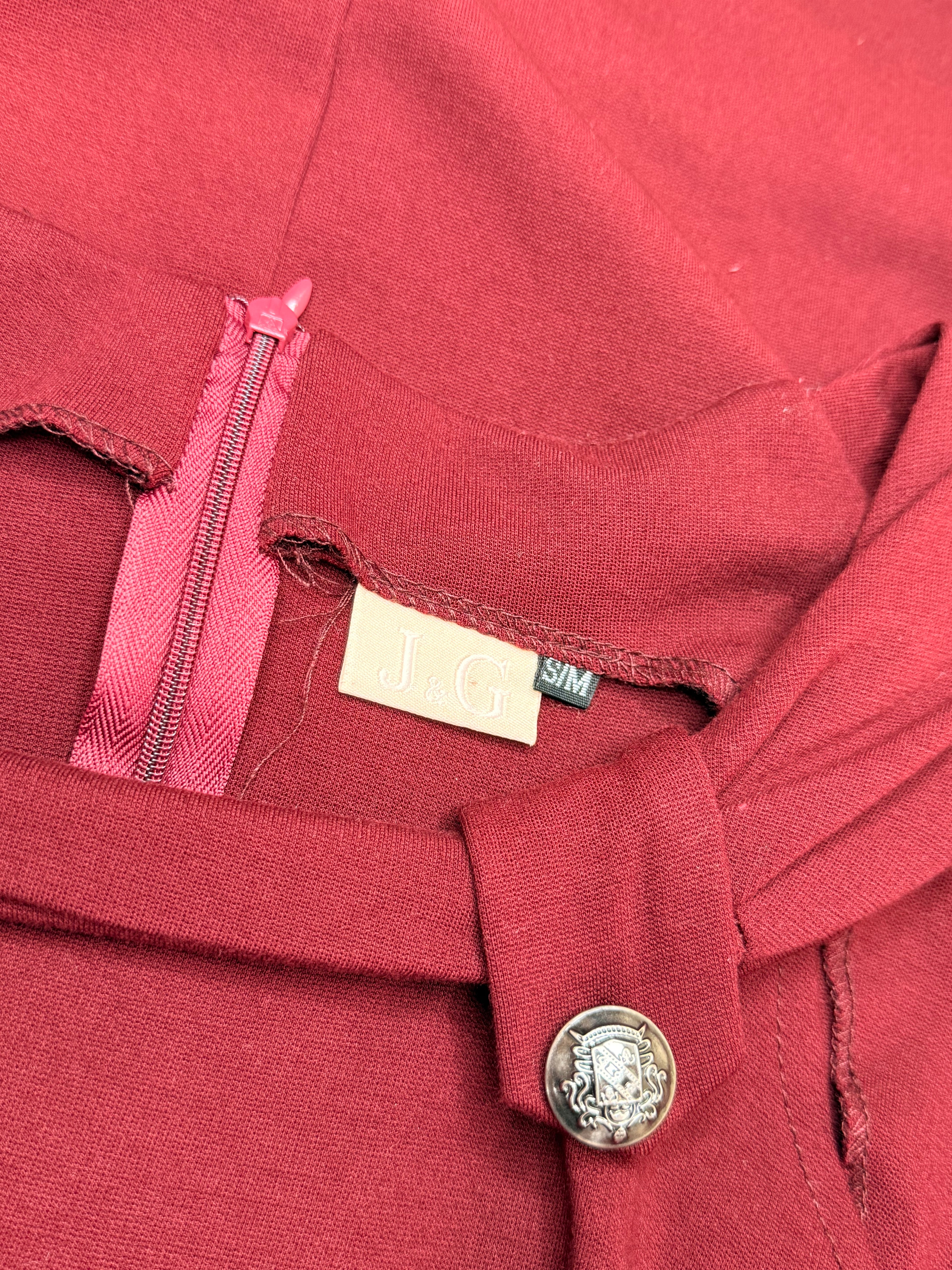J&G Burgundy Red Square Neck Mini Dress with Engraved Buttons (Size S/M)