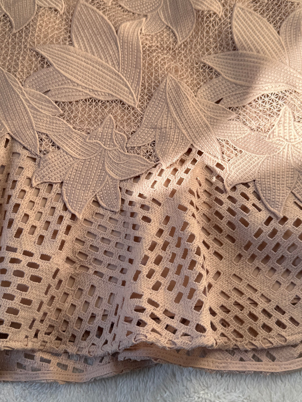 Reiss Nude Crochet Lace Drop Hem Dress | UK 16