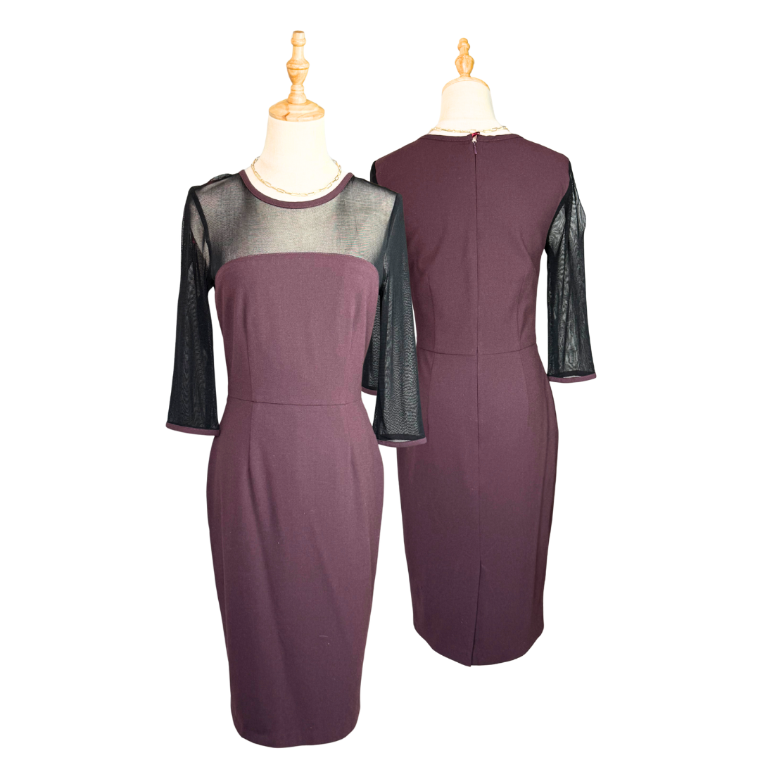 NEXT Plum Dress with Sheer Mesh Sleeves | UK 8
