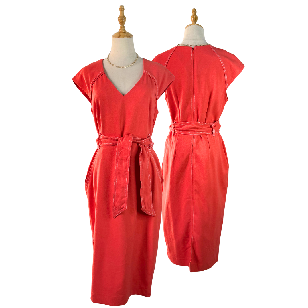 Chic Preloved NEXT Coral Belted V-Neck Dress - UK 12 | UAE Fashion