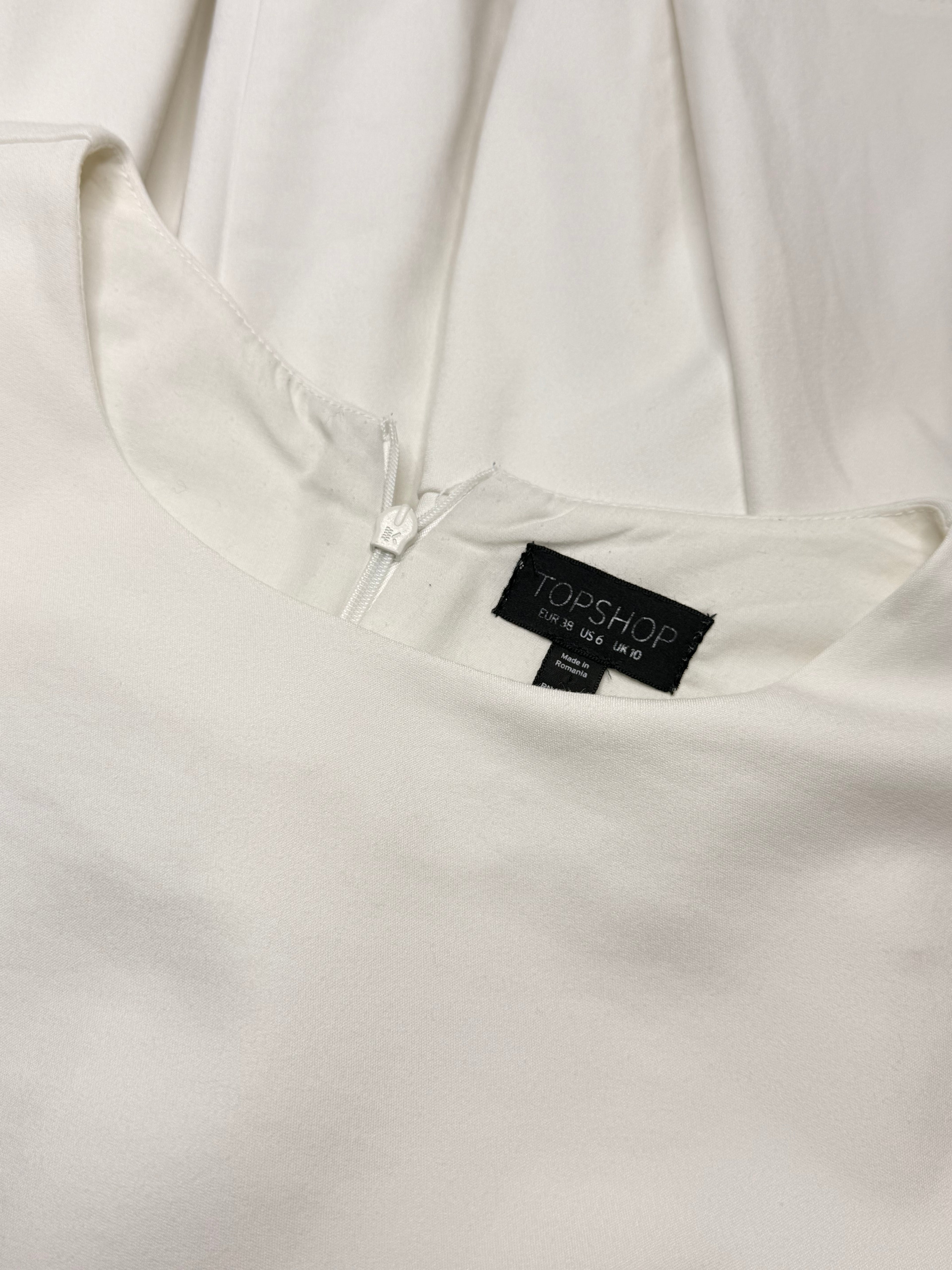 Topshop Crisp White Short-Sleeve Peplum Hem Mini Dress (Size UK 10 / US 6 / EUR 38)