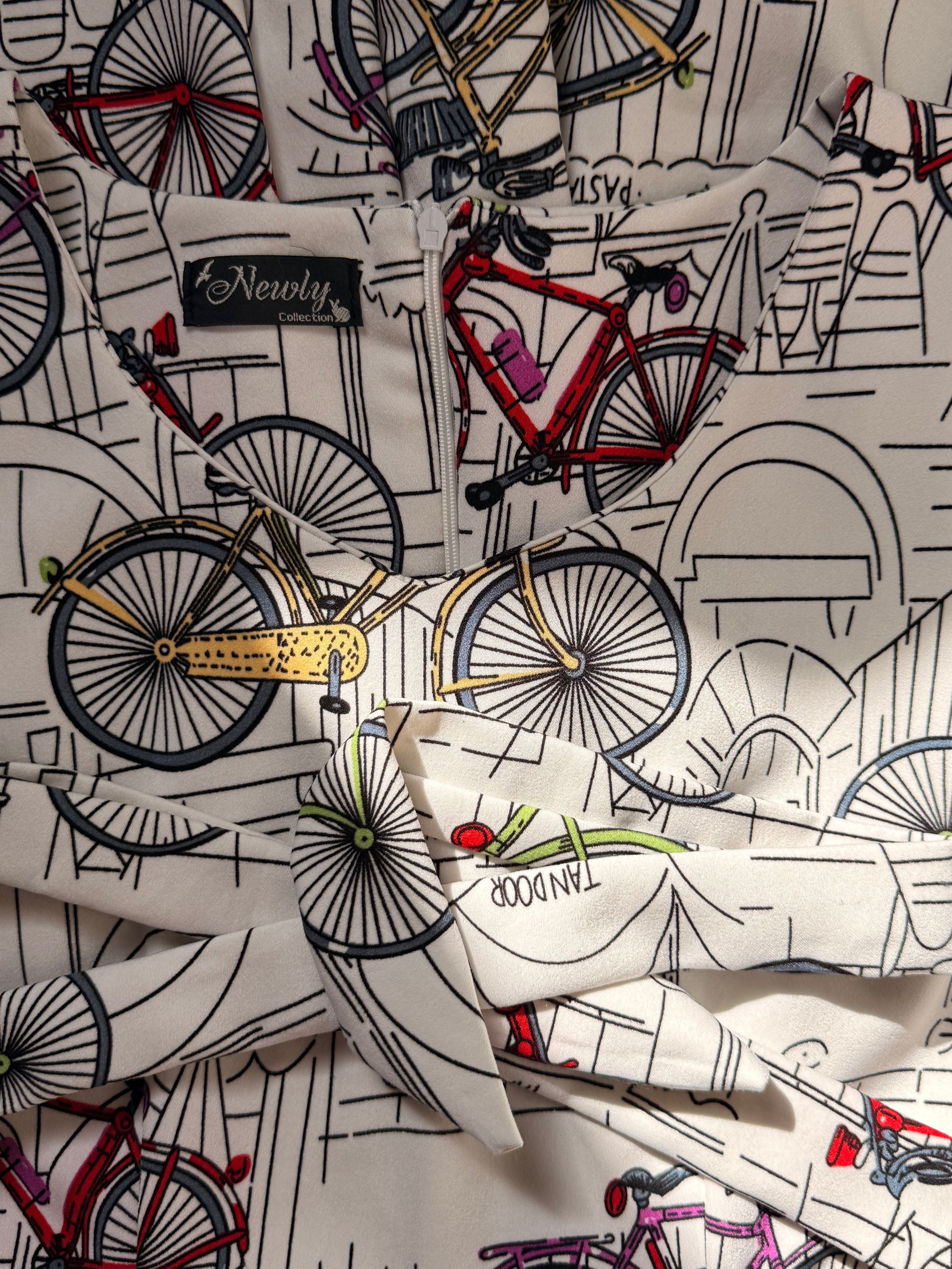 Newly Collection Vintage-Style Bicycle Print Fit & Flare Mini Dress | Small