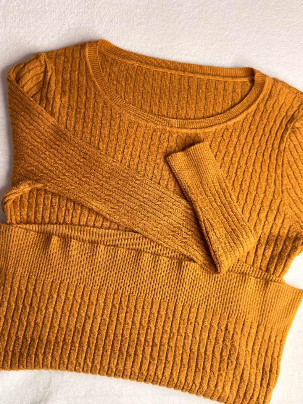Honey-Mustard Micro-Cable Knit Sweater | Small