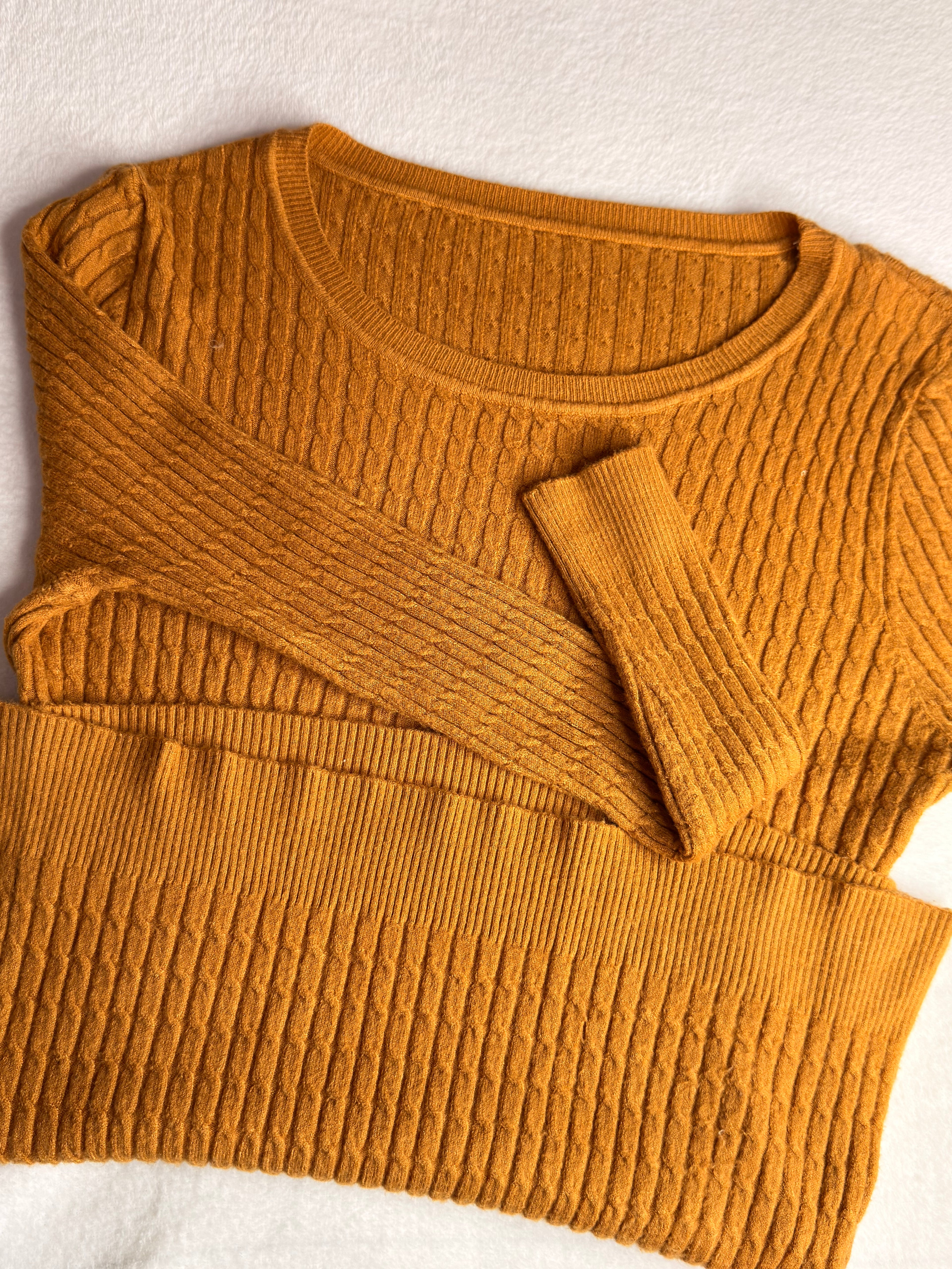 Honey-Mustard Micro-Cable Knit Sweater | Small