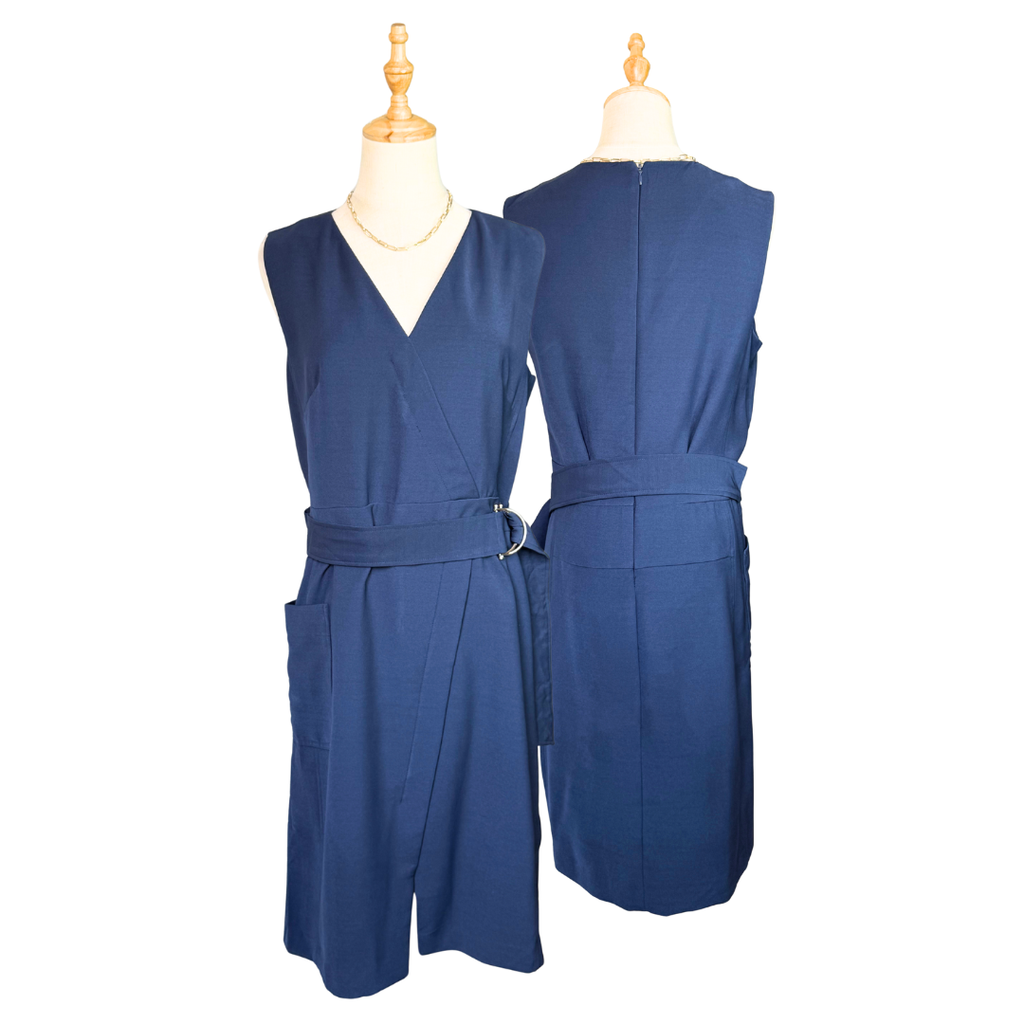 NEXT Tailoring Navy Belted Faux Wrap Dress | UK 12