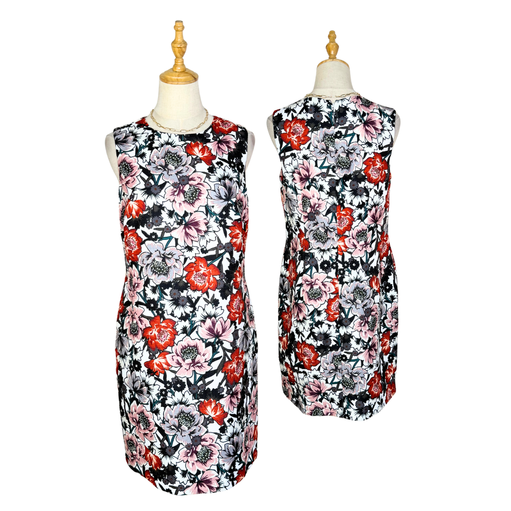 Warehouse Red & Black Floral Print Sleeveless Pencil Dress | UK 12