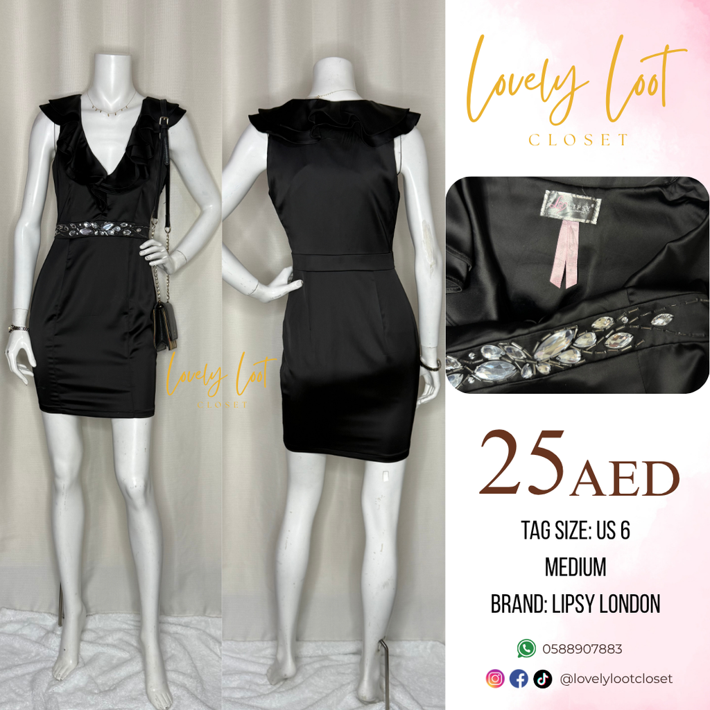 Lipsy London Black Embellished Mini Dress (US 6 / M)