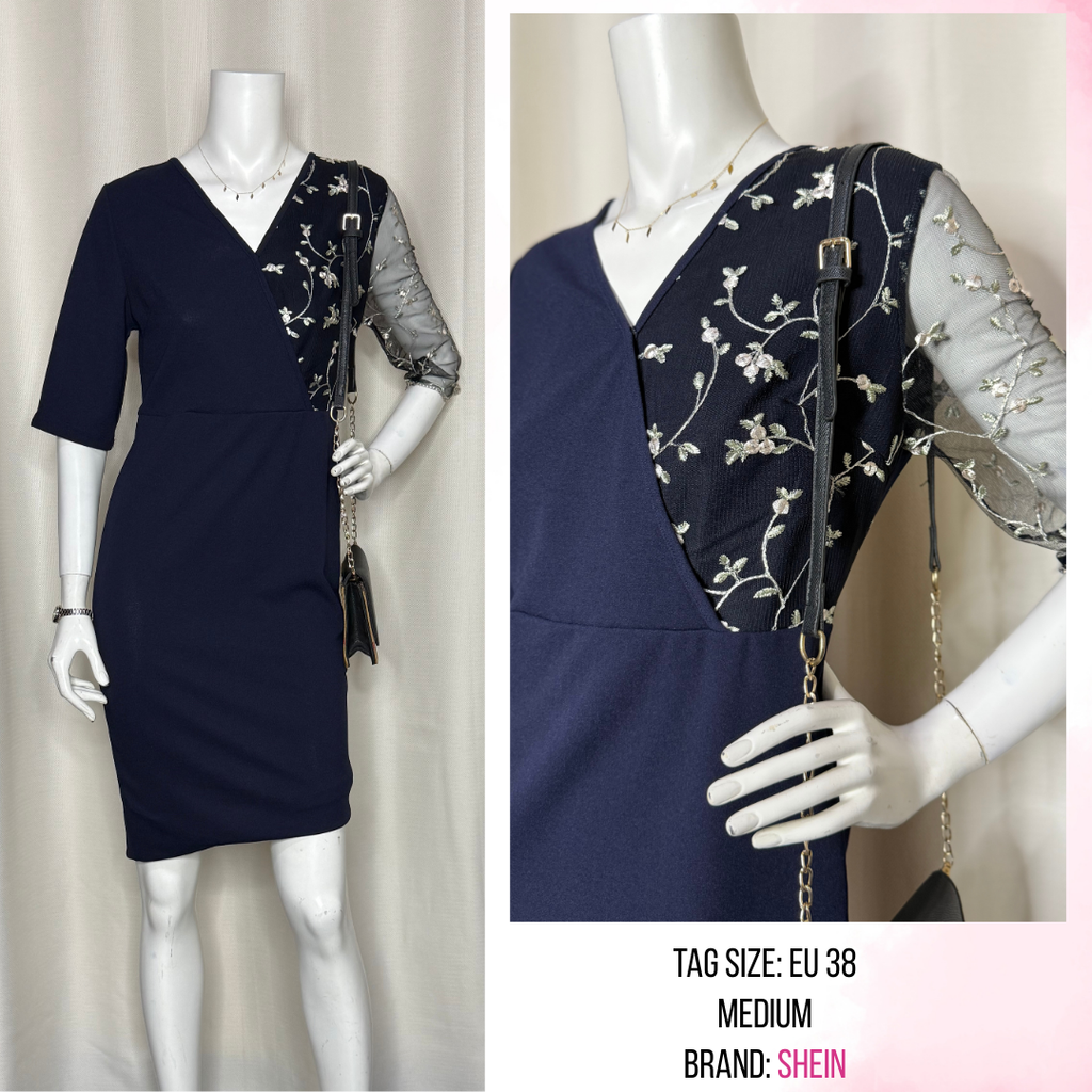 SHEIN Embroidered Wrap-Front Dress (Medium)