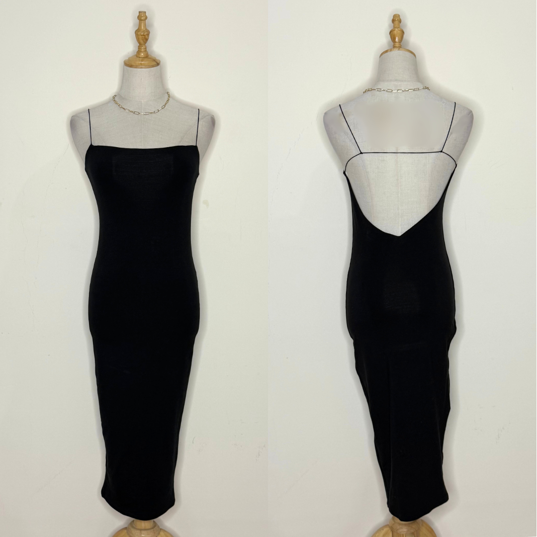 Black Midi Slip Dress (UK 8 / Small)