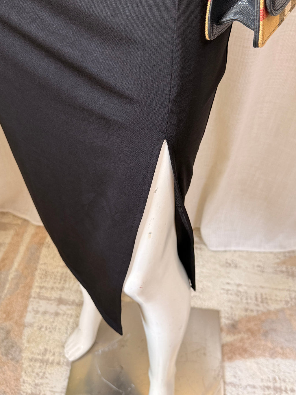 Elegant Square Neck Black Midi Dress with Side Slit