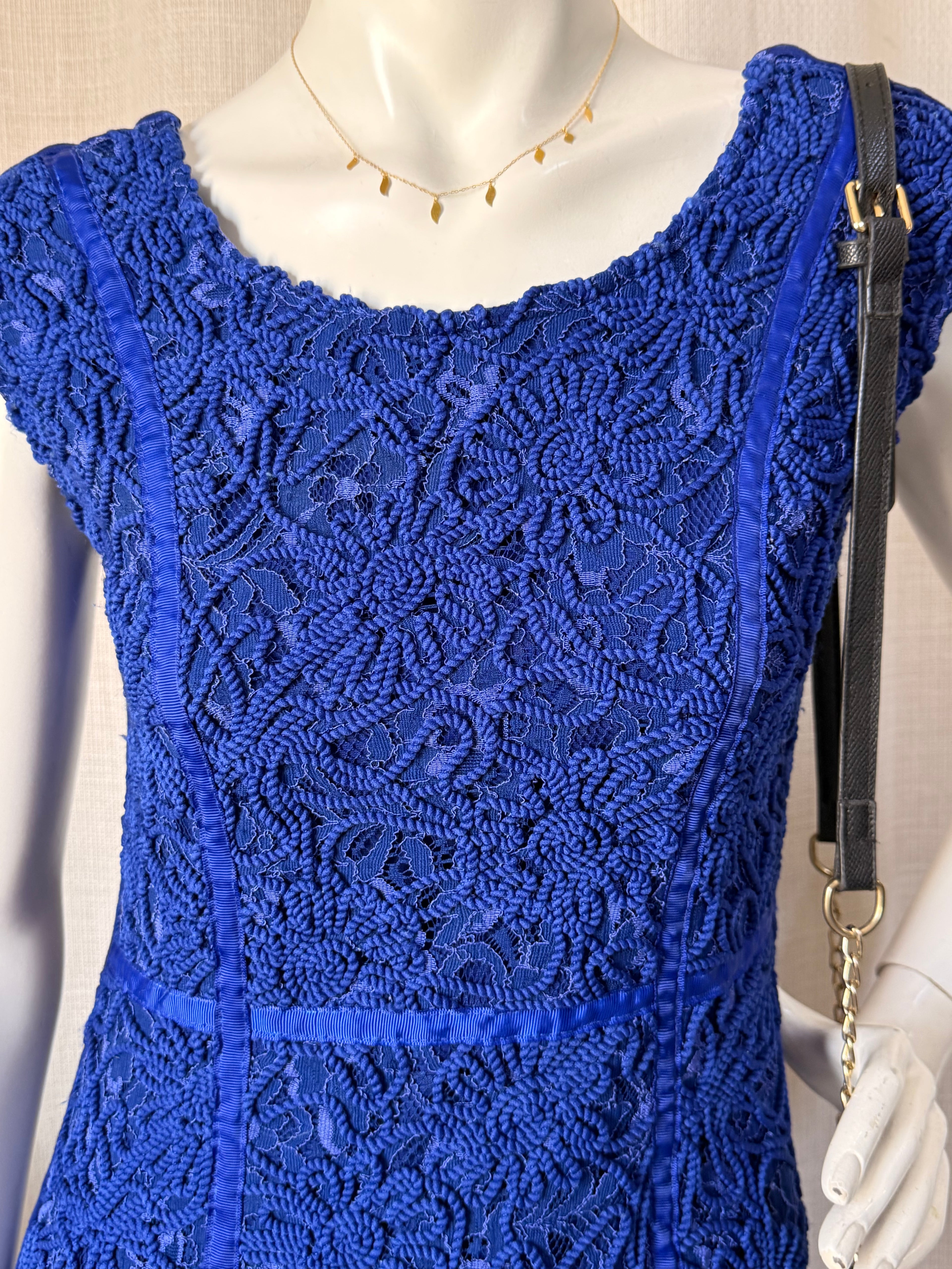 Forntree Spain Royal Blue Lace Overlay Mini Dress