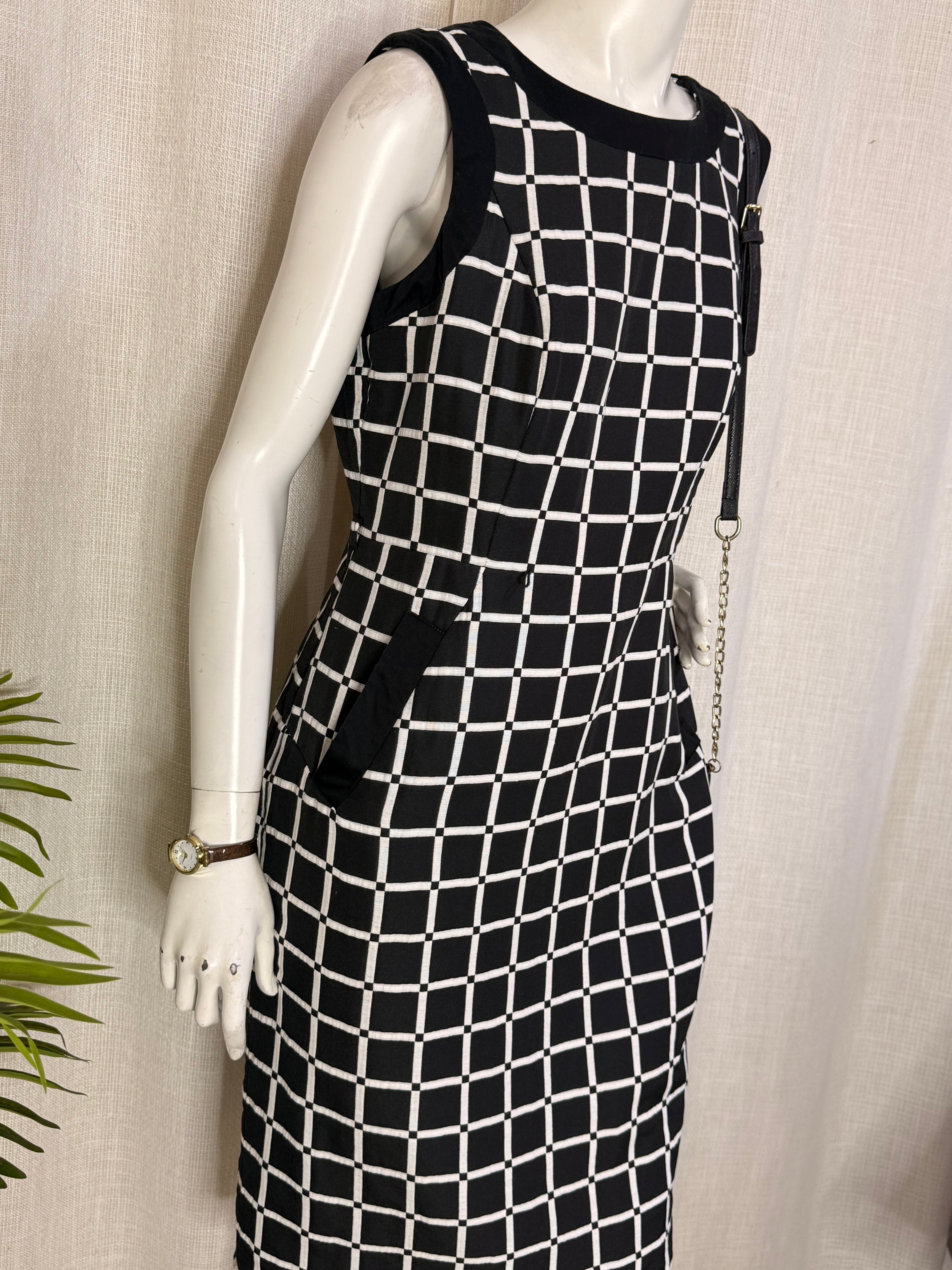 Principles by Ben de Lisi Black & White Grid Check Midi Dress - Size UK 14 Large